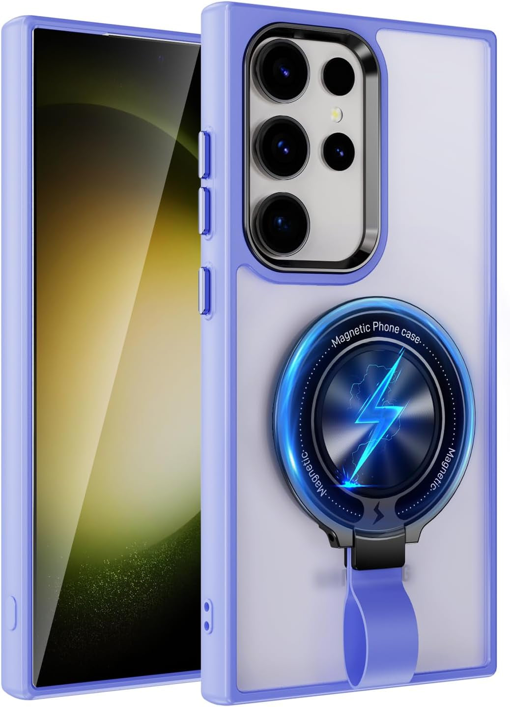 For Galaxy S22 Ultra Case with Magnetic Stand Slim Case with Soft Silicone Bumper for S22 Ultra Cover Wireless Charging Black+Kickstand 13-S22U-07