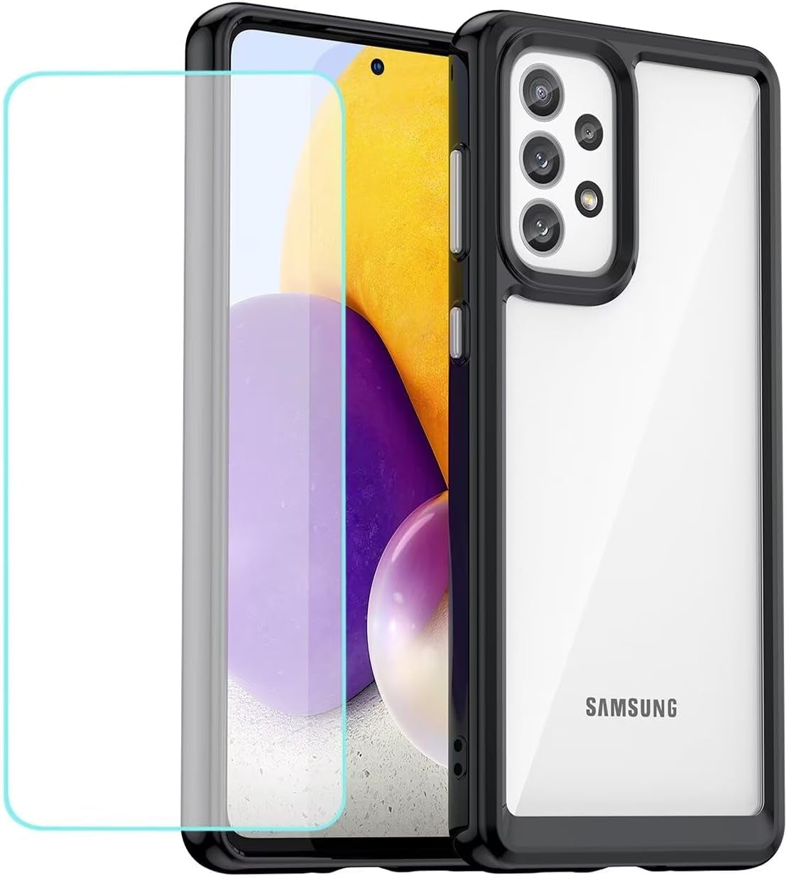 Case for Galaxy A53 5G Case/Samsung A53 SM-A536U Case with Tempered Glass Screen Protector, Clear Hard PC Back & Soft TPU Bumper Protective Phone Cover for Samsung Galaxy A53 5G Crystal Blue