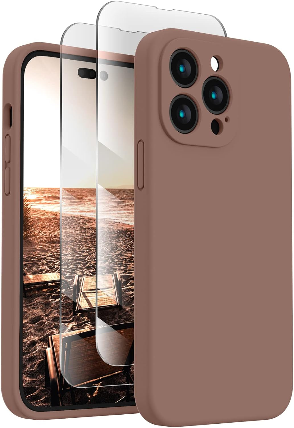 Firenova for Iphone 14 Pro Case, Silicone Upgraded [Camera Protection] Phone Case with [2 Screen Protectors], Soft Anti-Scratch Microfiber Lining Inside, 6.1 Inch,Chalk Pink  FireNova Light Brown  