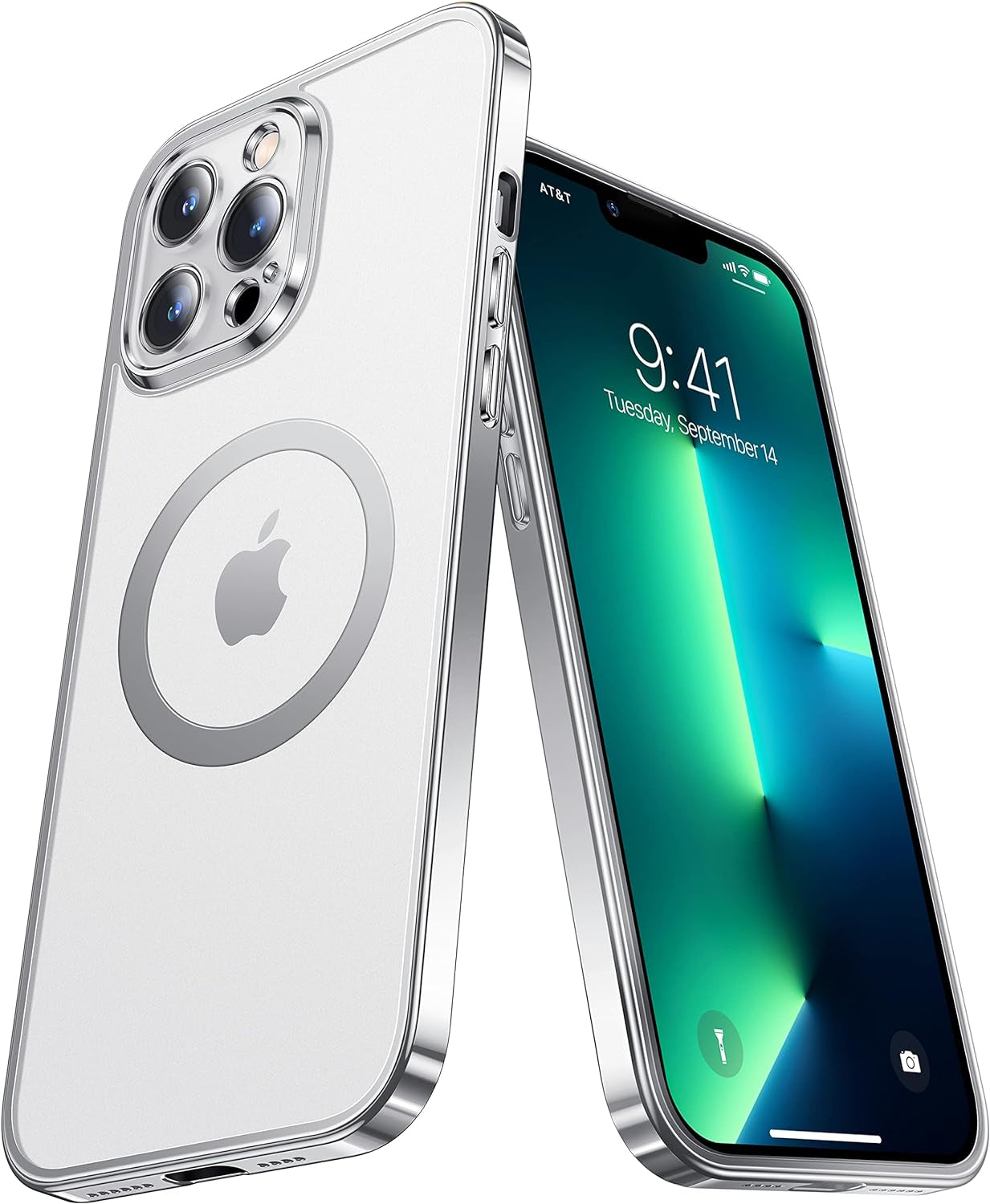 Alphex Polished Titanium for Magsafe Iphone 14 Pro Case, [12FT Military Grade Shockproof] Official Color Match for Iphone, Matte Back, Shockproof Bumper, Magnetic Phone Cover 6.1 Inch, Silver  Alphex B-Silver Iphone 13 Pro Max 6.7'' 