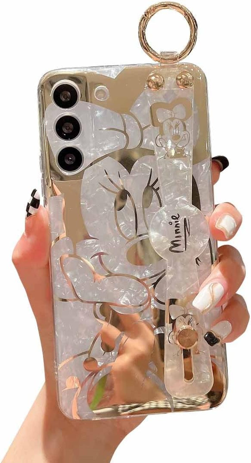 For Samsung Galaxy S22 Case [NOT Plus] Sparkle Bling with Strap Stand 6.1" Cute Pattern IMD Plating Silicone Shockproof Protective Glitter Cases Cover for Girls and Women - Pink Dumbo