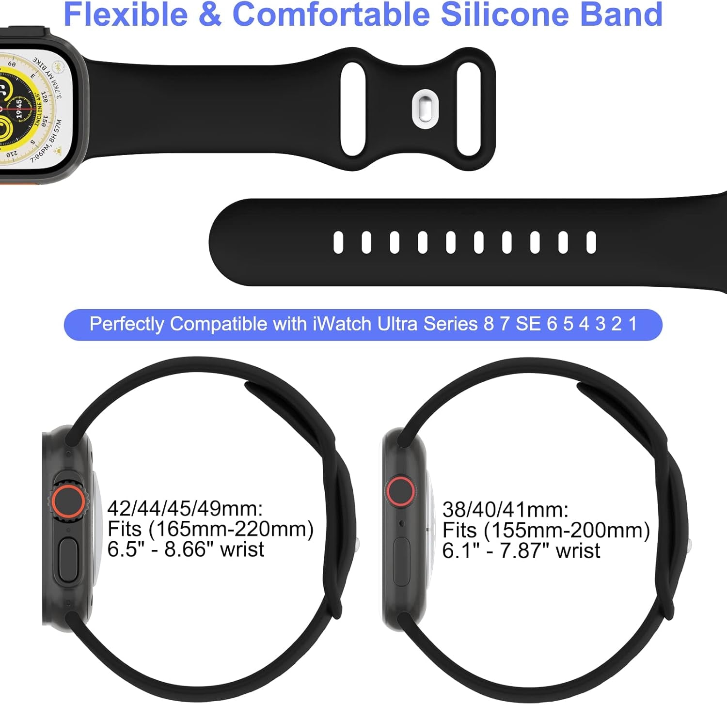 DYKEISS 5 Pack Sport Bands Compatible with Apple Watch Band 49Mm 45Mm 44Mm 42Mm 41Mm 40Mm 38Mm, Soft Silicone Strap Replacement Wristband for Iwatch Ultra Series 8 7 6 5 4 3 2 1 SE Women Men