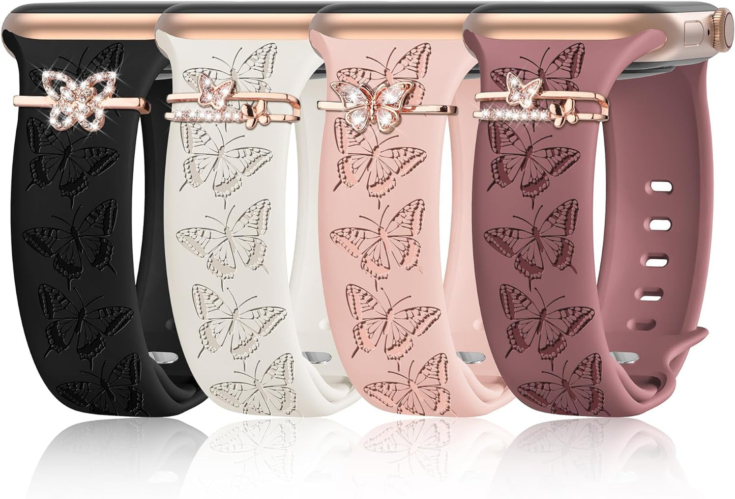 4 Pack Cartoon Engraved Bands Compatible with Apple Watch Band 40Mm 41Mm 38Mm 42Mm 44Mm 45Mm 49Mm Women,Soft Silicone Cute Designer Strap for Iwatch Bands Series SE 8 6 5 4 3 2 1 Ultra