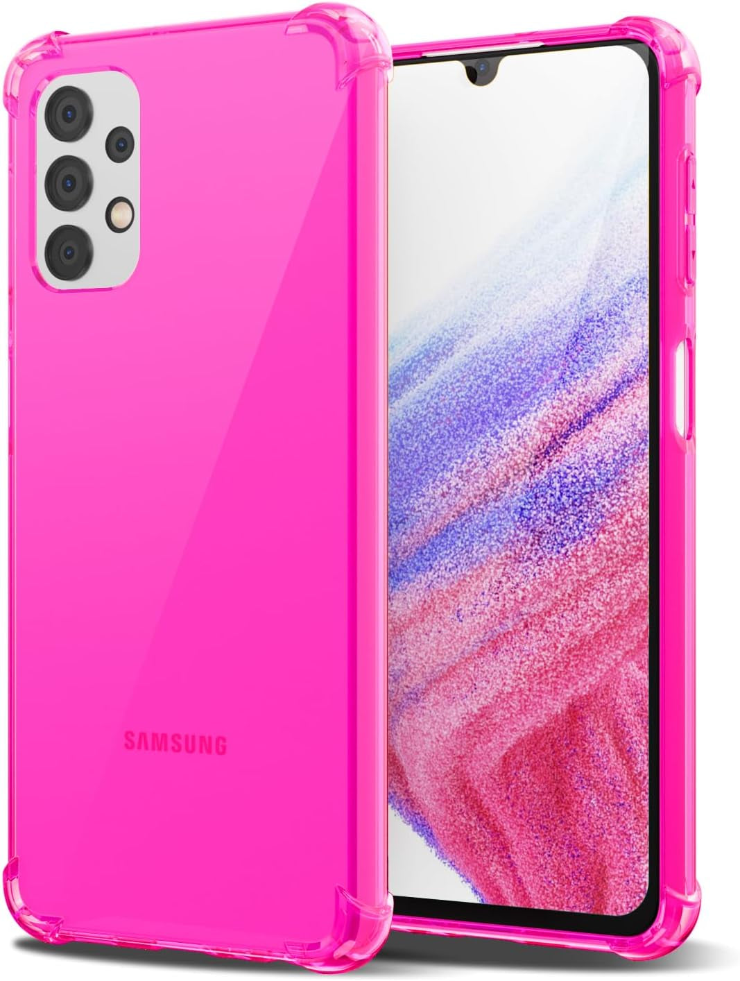For Samsung Galaxy A53 5G Case Clear, Neon Bright Vibrant Color, Transparent Jelly Protective Silicone Phone Case for Women Girly Cute, Thin Slim Fit Soft Flexible TPU Bumper, Hot Pink