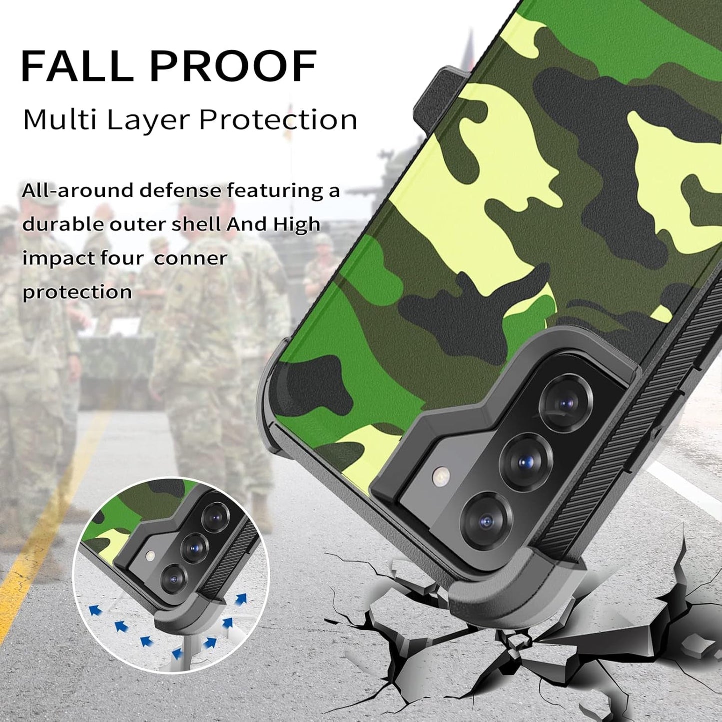 For Galaxy S22 plus Case with Belt-Clip Holster, Rugged Shockproof Military Grade Bumper Phone Cover Armor Heavy Duty for Samsung Galaxy S22 plus (Camouflage)