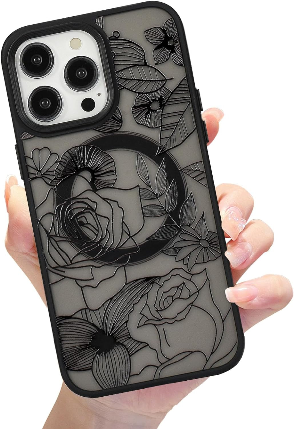 Eiyikof Compatible with Iphone 15 Pro Magnetic Matte Translucent Case [Luxury Shockproof Magsafe Case] [Cute Flower Pattern Hard Back Cover] Iphone 15 Pro Case for Women Girls-Purple Floral  Eiyikof   