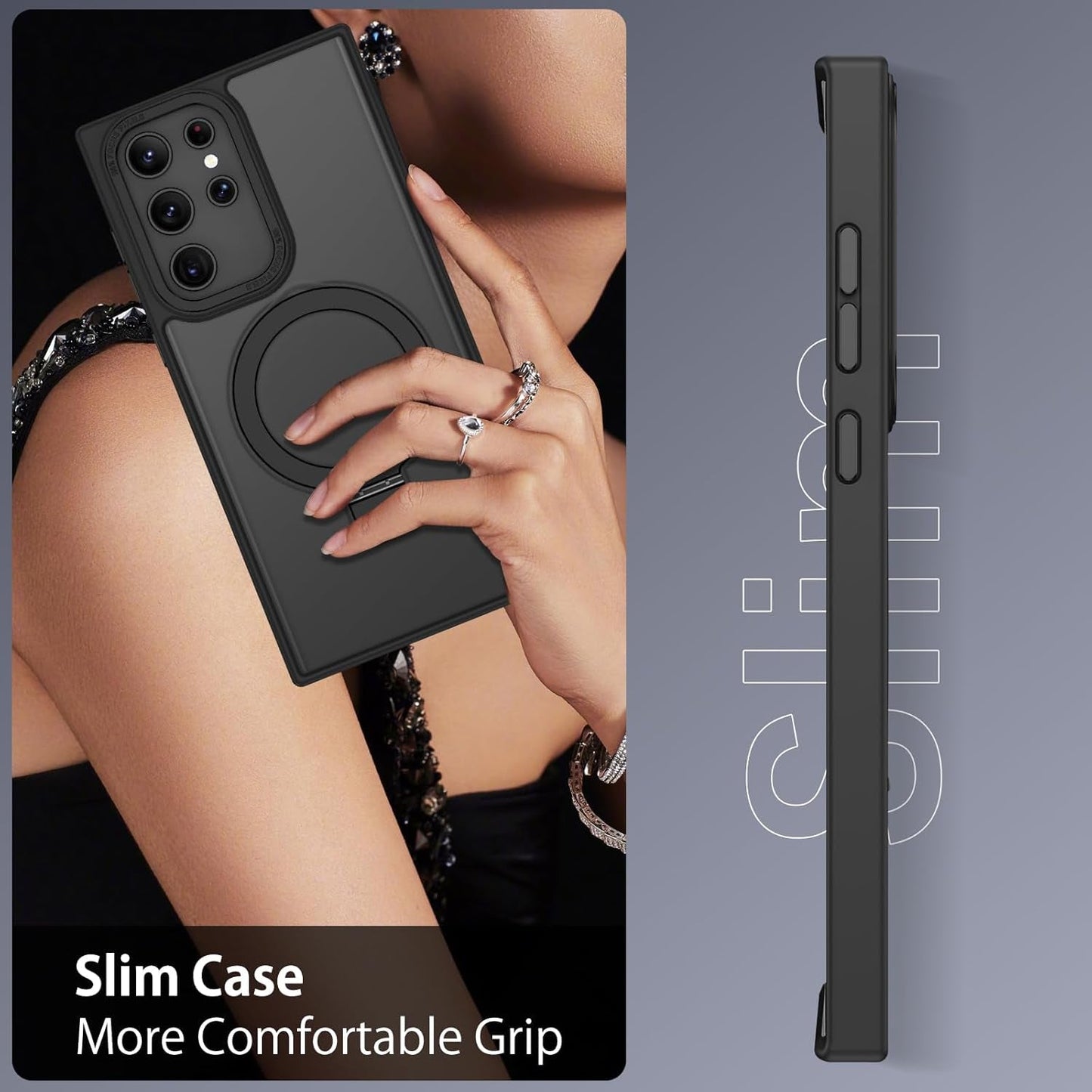 DUEDUE for Samsung Galaxy S22 Ultra Case with Ring Stand[Compatible with Magsafe], Translucent Matte Back Full Body Cover Slim Shockproof Kickstand Phone Case for Samsung S22 Ultra 6.8", Black