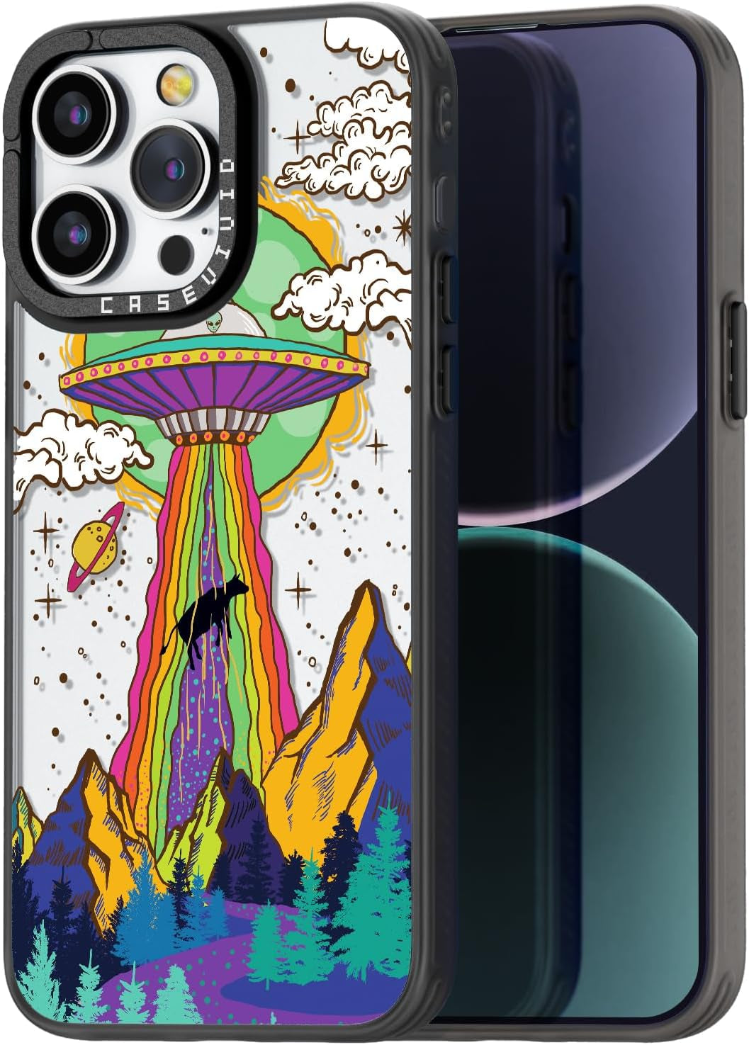 Casevivid Compatible for Iphone 15 Pro Case Cute Aesthetic - Durable Fashion Funny Phone Case - Girly Butterfly Pattern Print Cover Design for Woman Girl 6.1 Inches Black  CASEVIVID Ufo Basic 