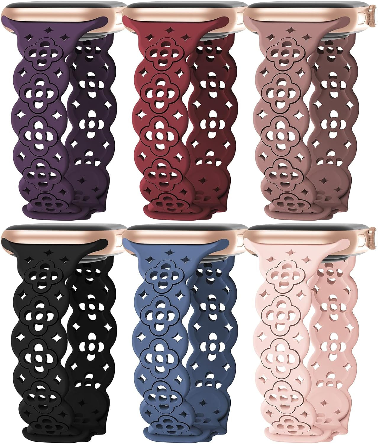 6 Pack Lace Silicone Bands Compatible with Apple Watch Band 38Mm 40Mm 44Mm 41Mm 42Mm 45Mm 49Mm Women,Thin Slim Floral Breathable Sport Strap Replacement Wristbands for Iwatch Series