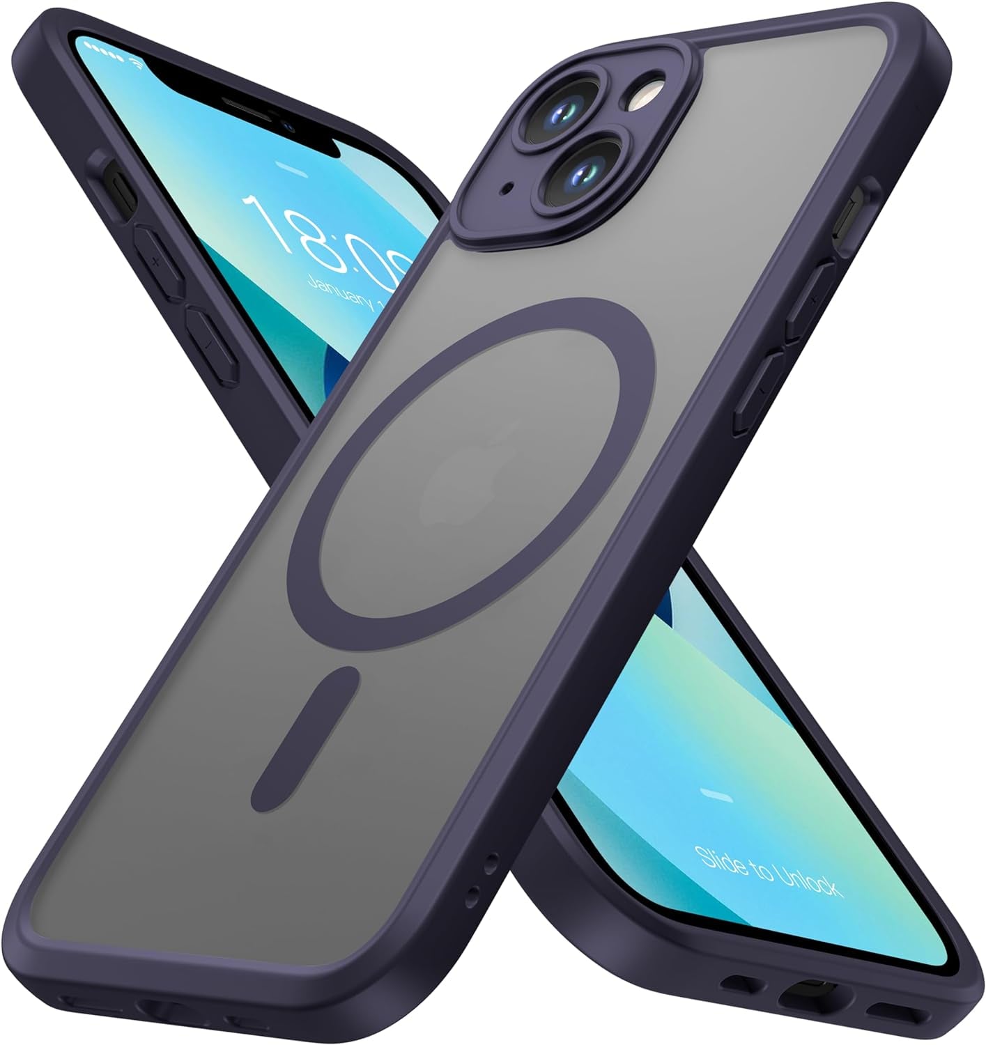 Impactstrong Magnetic Guard Designed for Iphone 15 Case [Camera Protection] [Military Grade Drop Tested] [Compatible with Magsafe] Slim Translucent Matte Phone Case (6.1") - Gray  ImpactStrong Dark Purple Iphone 13 
