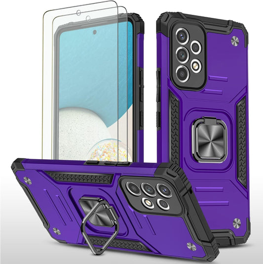 AYMECL Compatible with Galaxy A53 5G Case, Samsung A53 5G Case with Nano Explosion-Proof Film[2 Pack]， Military Grade Double Shockproof with Kickstand Case for Samsung Galaxy A53 5G-Purple