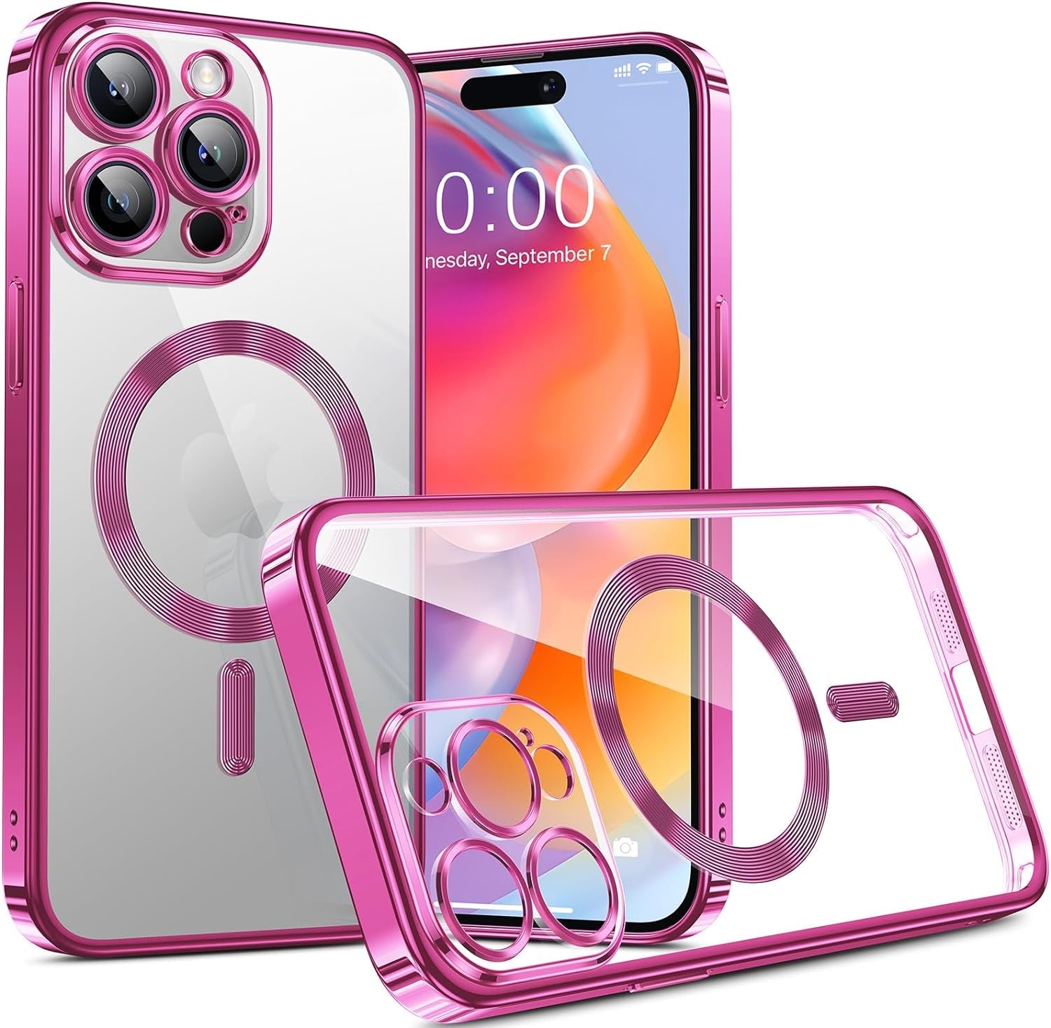 Humixx Magnetic Clear for Iphone 15 Pro Max Case, [Compatible with Magsafe] [Non-Yellowing] Slim Fit yet Protective Anti-Fingerprints Shockproof Bumper with Airbag Cover 6.7 Inch - Crystal Clear  Humixx C-Lustrous Pink  