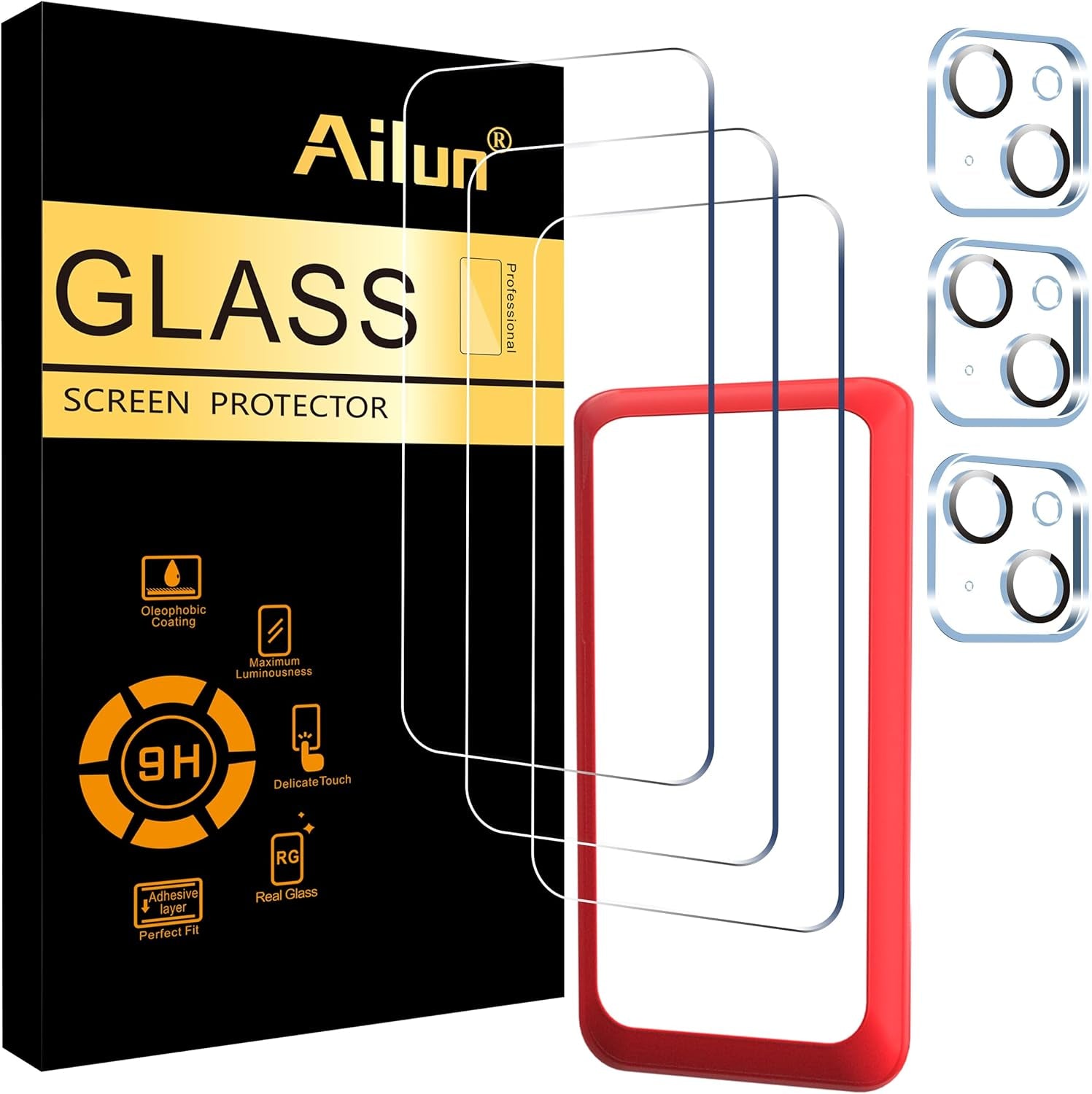 Ailun 3 Pack Screen Protector for Iphone 15 Pro Max [6.7 Inch] + 3 Pack Camera Lens Protector with Installation Frame,Sensor Protection,Dynamic Island Compatible,Case Friendly Tempered Glass Film  Ailun   