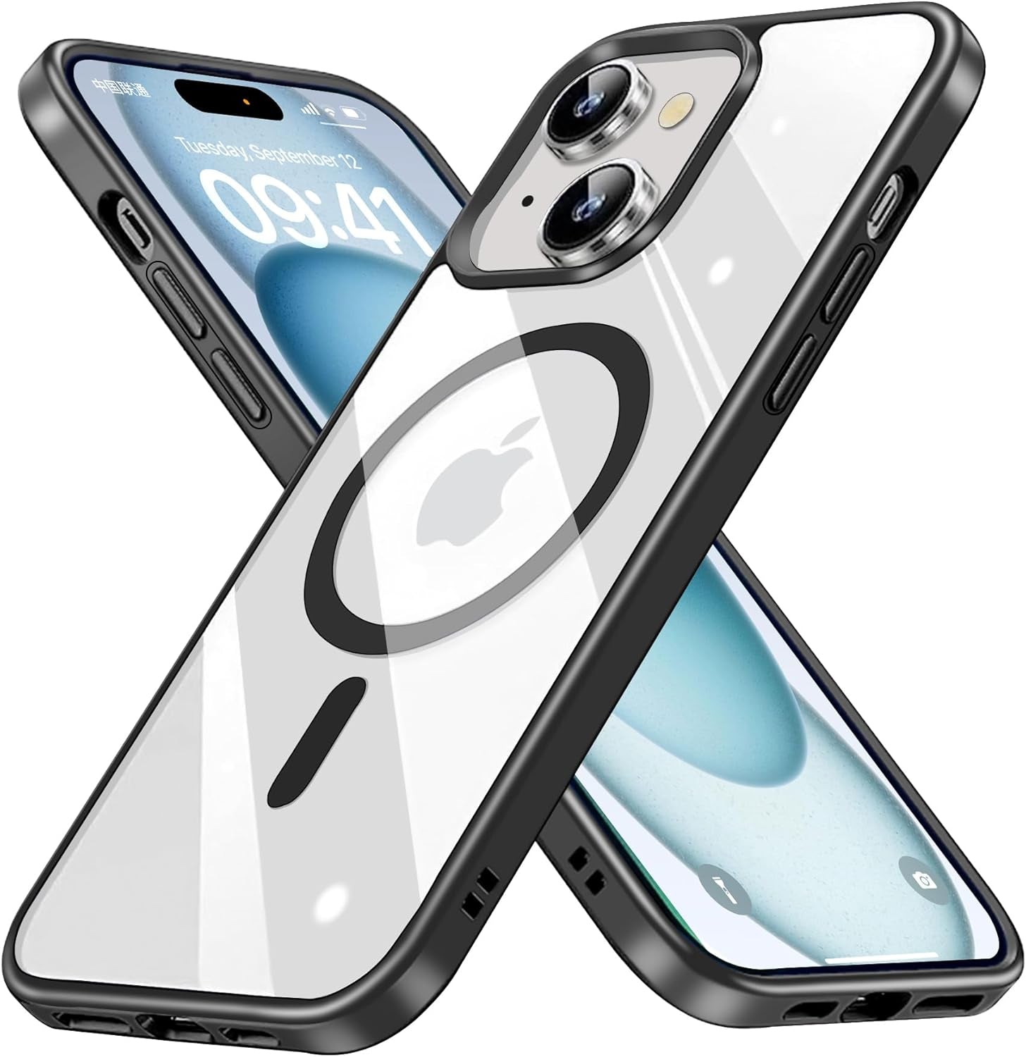 BAICHUANG Clear Magnetic for Iphone 15 Pro Case, Compatible with Magsafe, [Not Yellowing] [Military Grade Protection] Slim Transparent Silicone Anti-Scratch Shockproof Phone Case, Black  BAICHUANG   