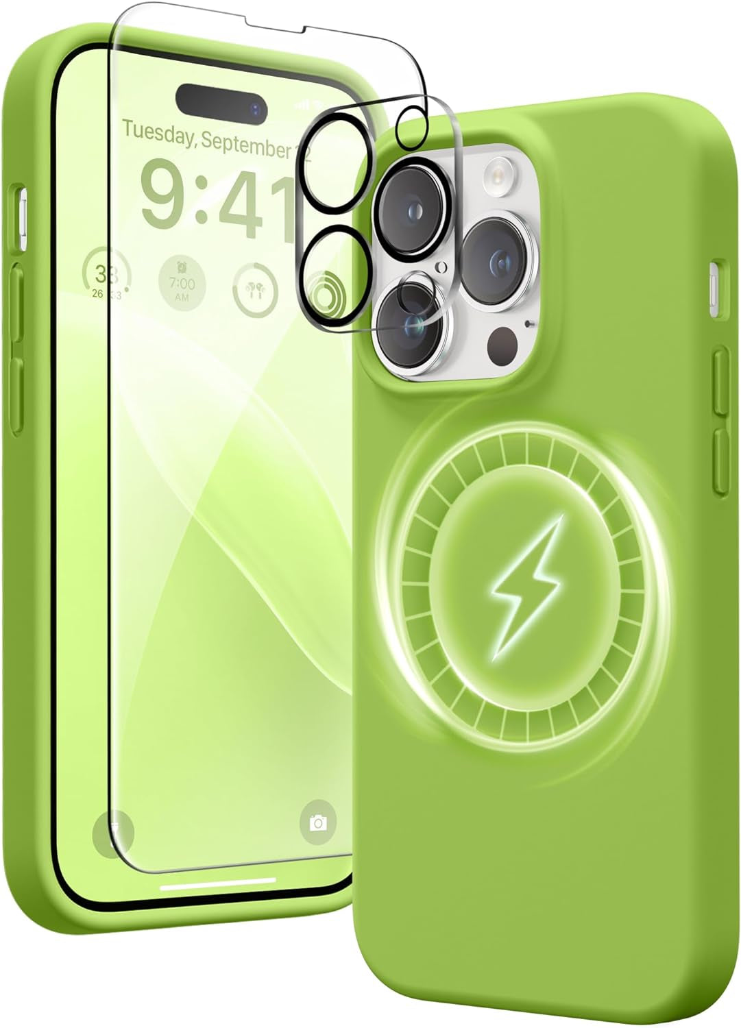 GONEZ for Iphone 14 Pro Max Case Silicone, Compatible with Magsafe, with 2X Screen Protector + 2X Camera Lens Protector, Liquid Silicone Shockproof Protective Iphone 14 Promax Case, Blue  GONEZ   