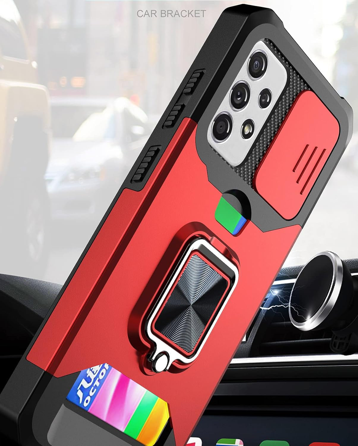 Ccsmall Case for Samsung Galaxy A53 5G with Card Holders, Cover with Slide Camera Protection Built-In Magnetic Kickstand Phone Case for Samsung Galaxy A53 5G TC Black