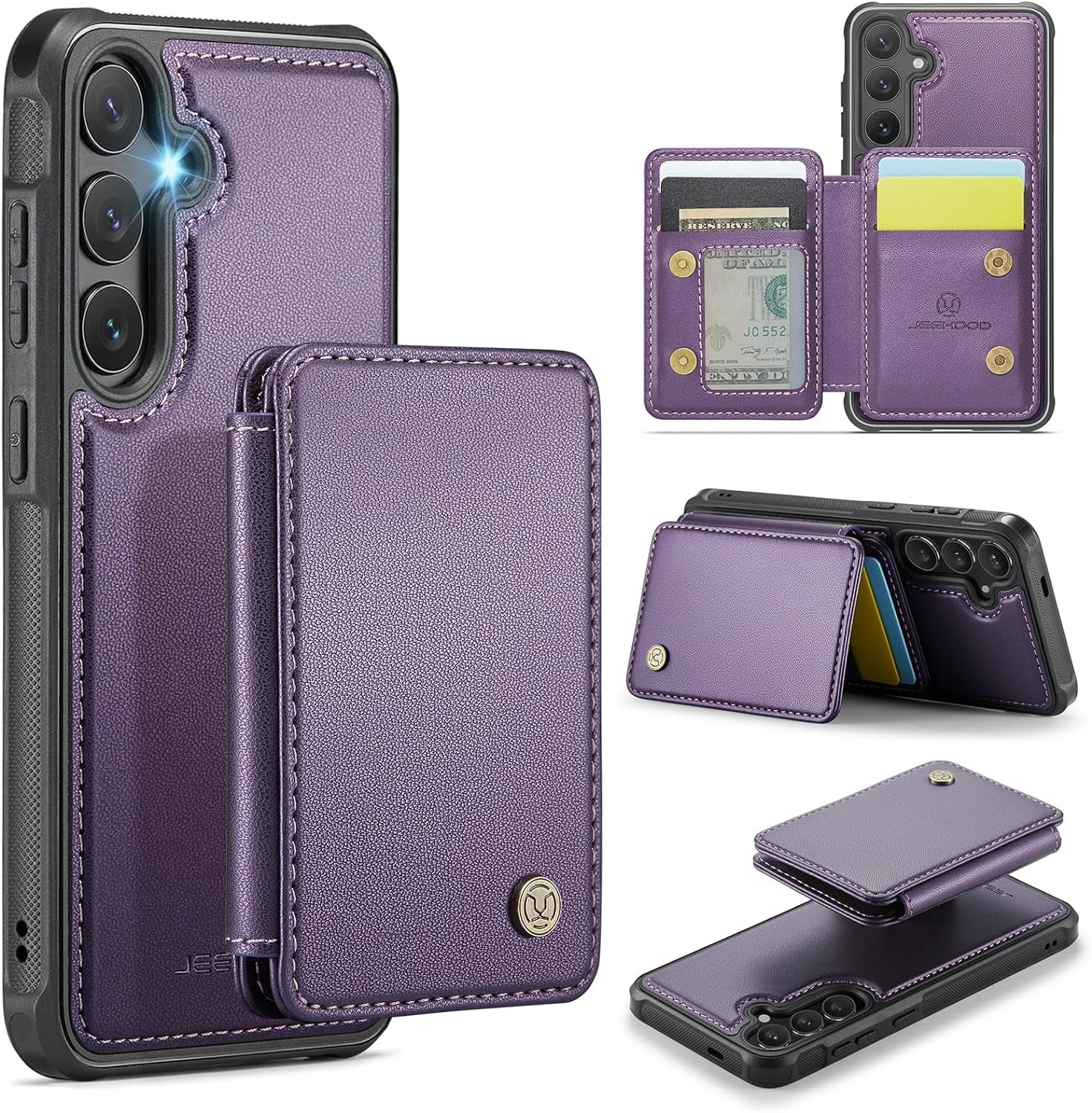 2 in 1 Detachable for Galaxy S24 plus 6.7" Case Wallet with Card Holder, RFID Blocking Kickstand Shockproof Case for Samsung S24+/Plus 5G, Rose Pink