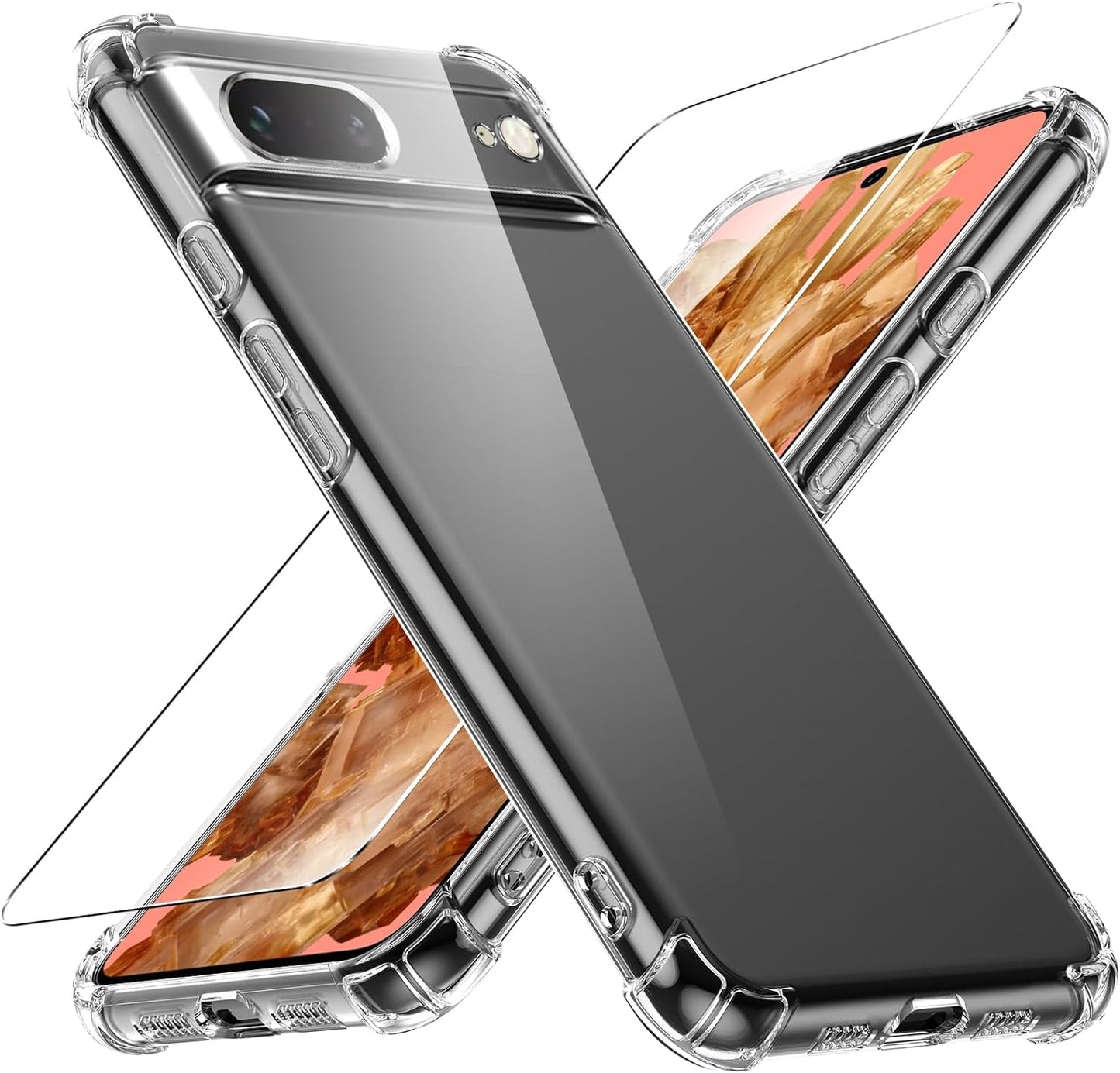 Case for Google Pixel 4A 5G Phone Case, with 1 Piece Screen Protector, TPU Bumper Shockproof Silicone Fullbody Protective Case Cover for Google Pixel 4A 5G, Transparent  Ikziwreo Transparent Google Pixel 8 