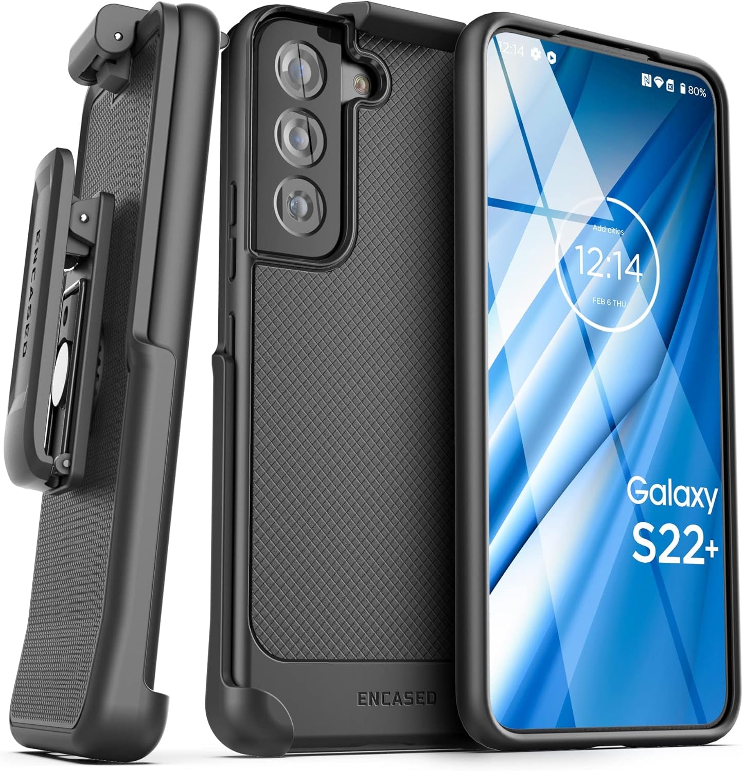 Encased Thin Armor Designed for Samsung Galaxy S22 plus Belt Clip Case, Slim Fit Phone Case with Holster for Samsung S22+ (Matte Black)
