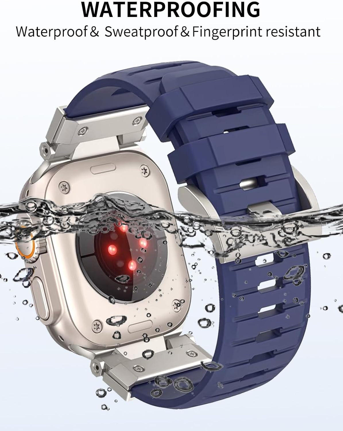 Fluororubber Sport Watch Band Compatible with Apple Watch Ultra 2/Ultra Band 49Mm 45Mm 44Mm 42Mm for Men, Rugged Strap with Stainless Steel Metal Connector for Watch Ultra Series SE 9 8 7 6 5 4 3