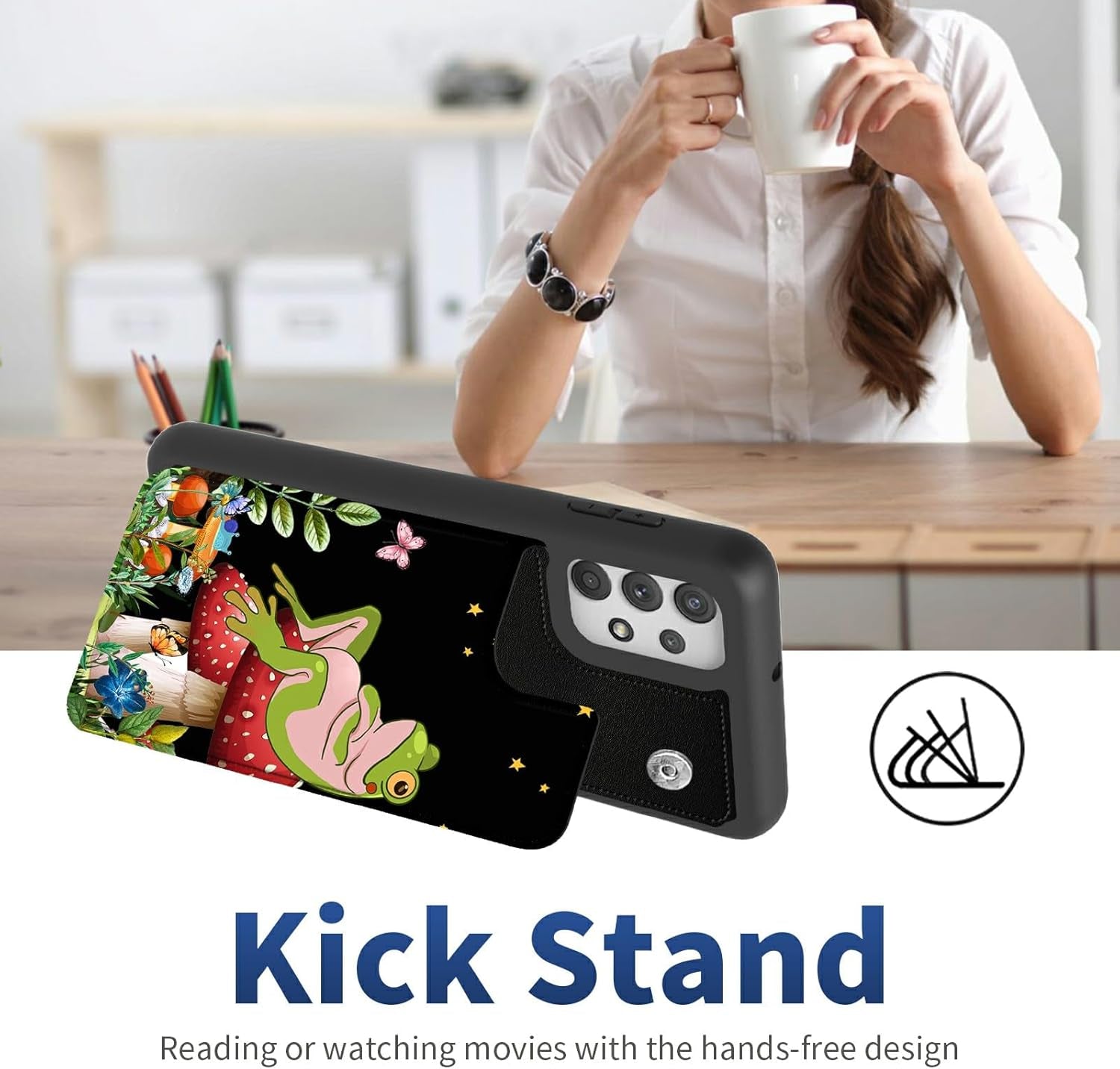 Case for Samsung 53 5G 6.5" Wallet Phone, Credit Card Holder Slots Cover & Hard PC Shockproof Soft Silicone Dual Layer Protection Flip Case for Samsung Galaxy A53 5G 2022, Mushroom Frog