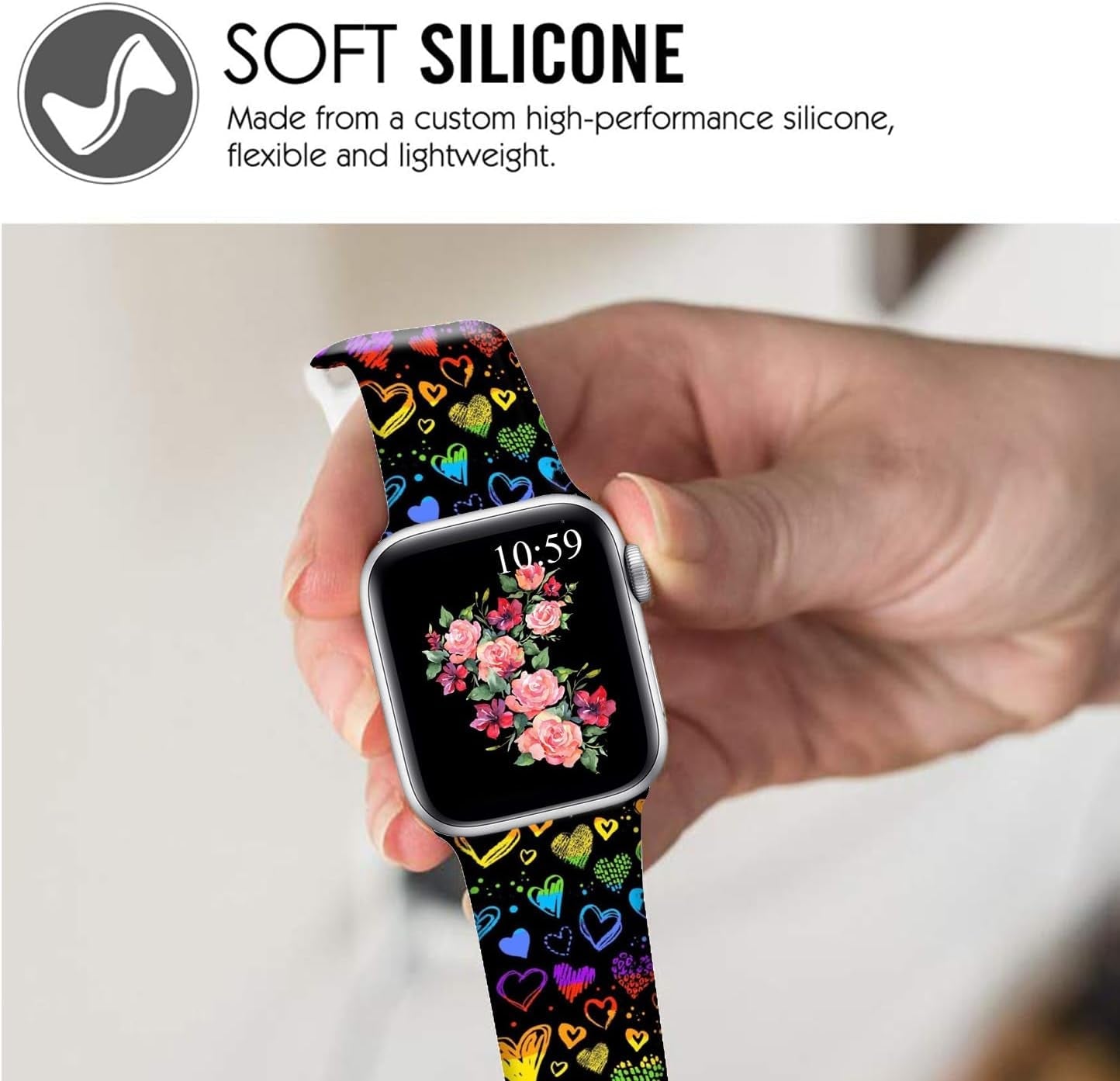 Floral Bands Compatible with Iwatch 38Mm/42Mm/40Mm/44Mm, Floral Chevron Silicone Fadeless Pattern Printed Replacement Bands for Iwatch Series 5/4/3/2/1, M/L for Women/Men