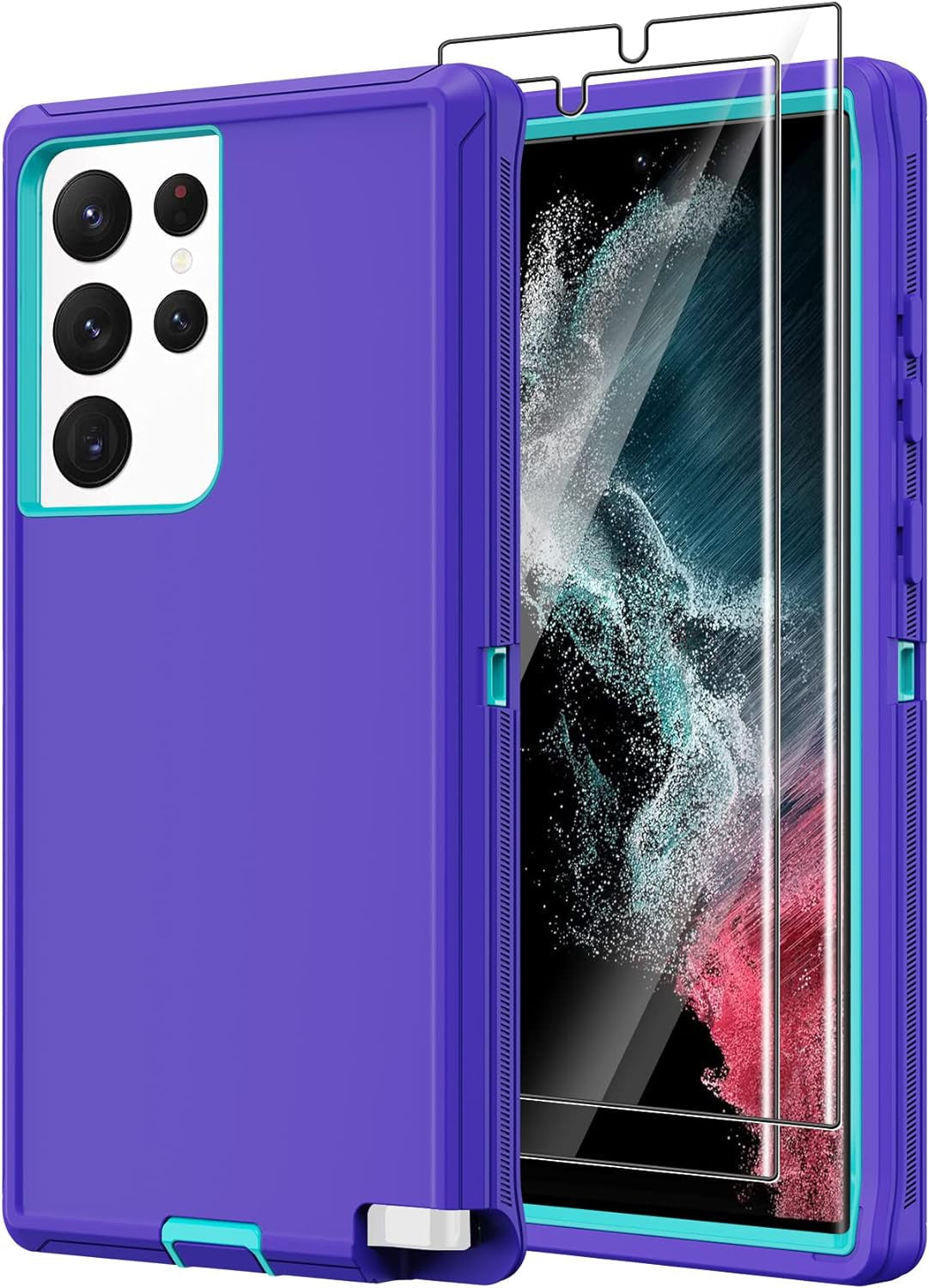 Annymall for Samsung Galaxy S22 Ultra Case with 2 Screen Protector, Full Body Heavy Duty Shockproof Drop-Proof Phone Case Rugged 3-Layer Defender Protective Cover for Samsung Galaxy S22 Ultra (Pink)