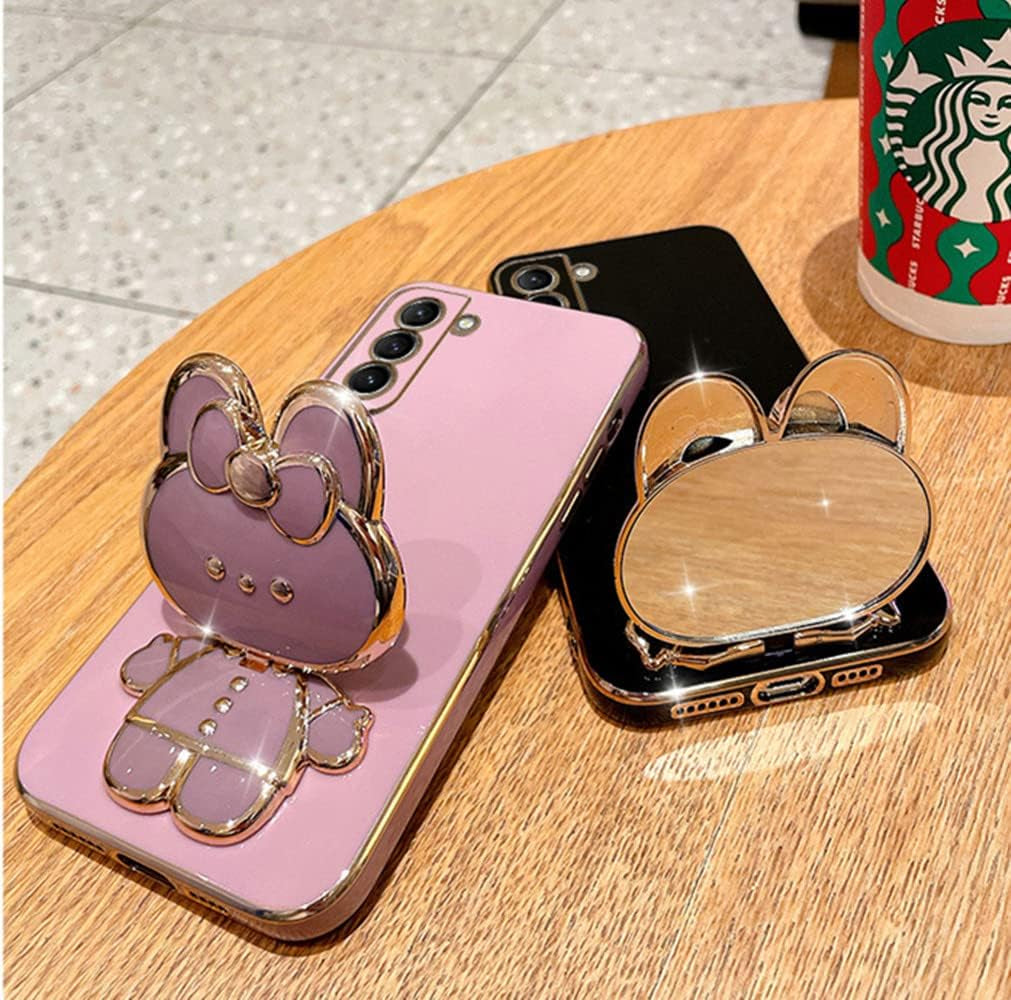 For Samsung Galaxy A53 5G Case for Women Girls Cute Hidden Rabbit Bunny Kickstand,Plating Glitter Girly Soft Silicone Mirror Phone Case with Camera Cover for Samsung Galaxy A53 Pink