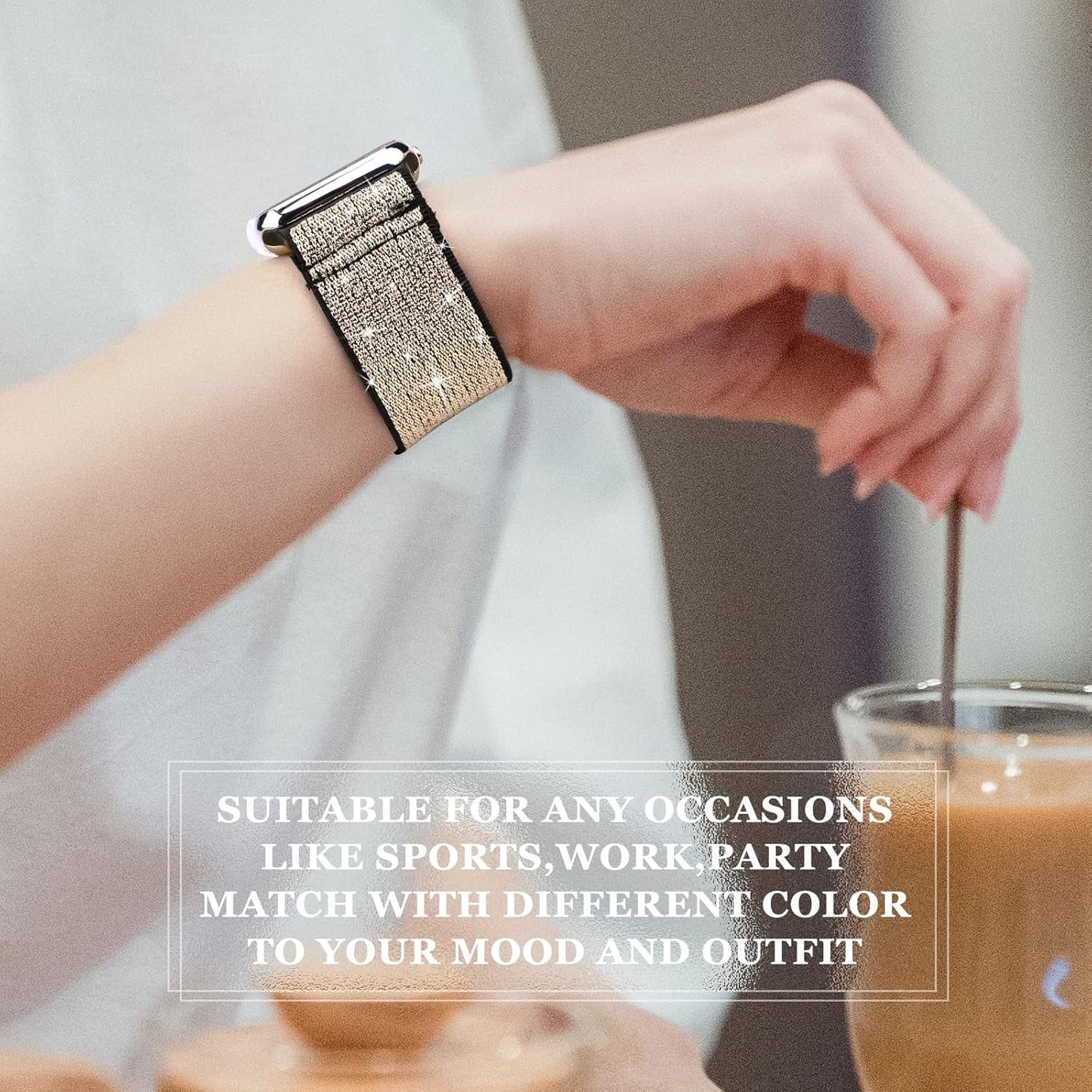 Bling Nylon Stretchy Bands Compatible with Apple Watch Bands 38Mm 40Mm 41Mm 42Mm 44Mm 45Mm 49Mm for Women Girls, Adjustable Braided Solo Loop Sport Bands for Iwatch Series 9 8 7 6 SE 5 4 3 2 1, 6 Packs