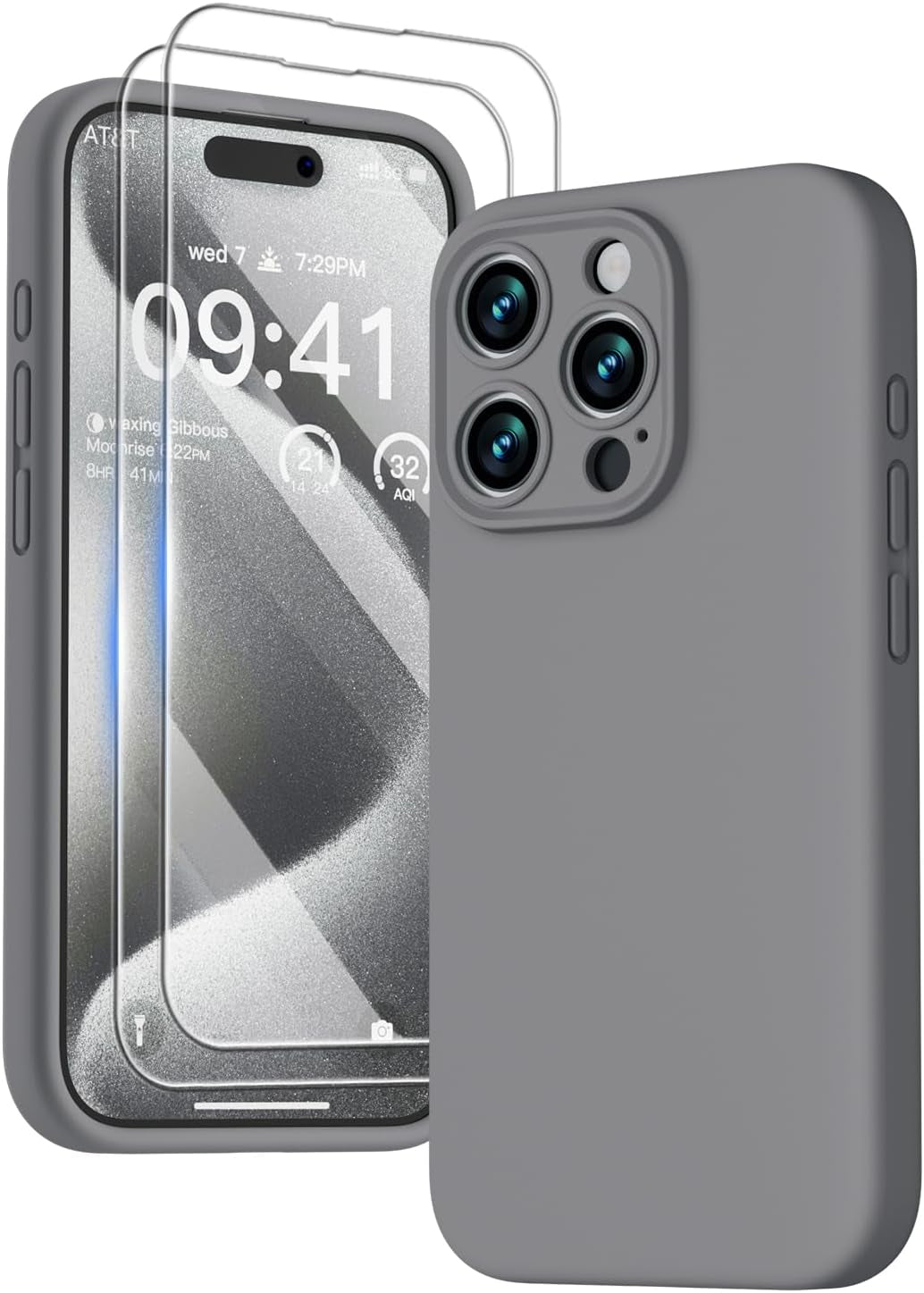 GOODVISH Compatible with Iphone 15 Pro Case, Silicone Upgraded [Enhanced Camera Protection] Phone Case with [2 Screen Protectors], Soft Anti-Scratch Microfiber Lining Inside, 6.1 Inch, Brown  GOODVISH Space Gray Iphone 15 Pro, 6.1" 