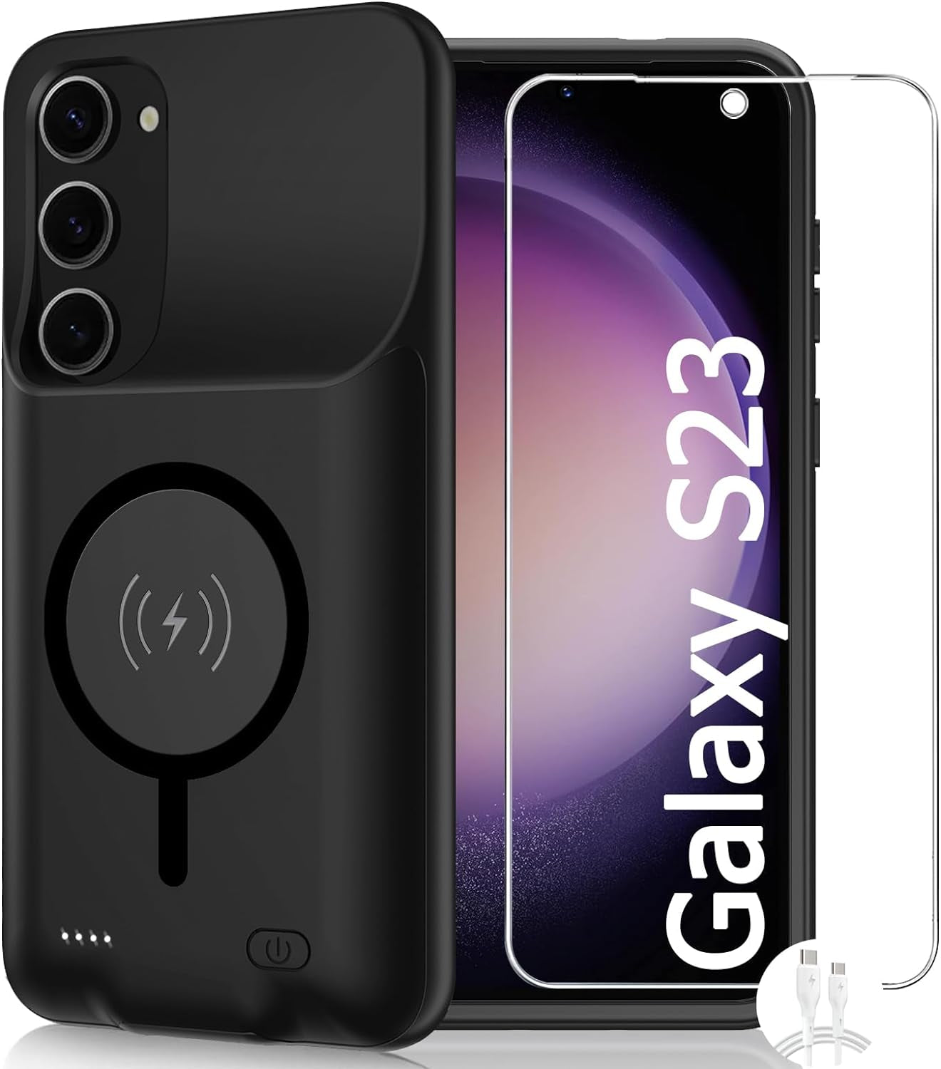 Battery Case for Galaxy S22 Ultra/S23 Ultra,[12000Mah]Large Capacity Slim Portable Protective Fast Charging Case Backup Power Bank Battery Case Compatible with Samsung Galaxy S22 Ultra/S23 Ultra-Black