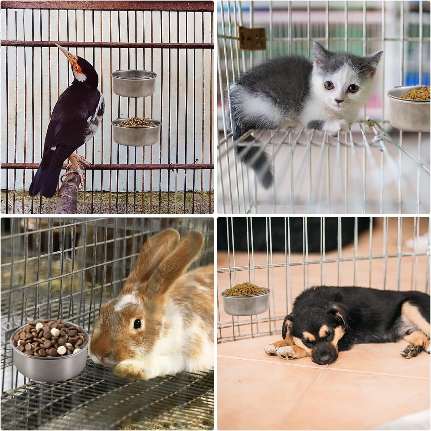 2 Pack Dog Water Bowl Crate No Spill Kennel Hanging Cage Food Bowls for Puppy Cat Bunny Stainless Steel Metal Mountable Small&Medium Feeding Dish Wall Mounted Attachable Crates Pet Feeder