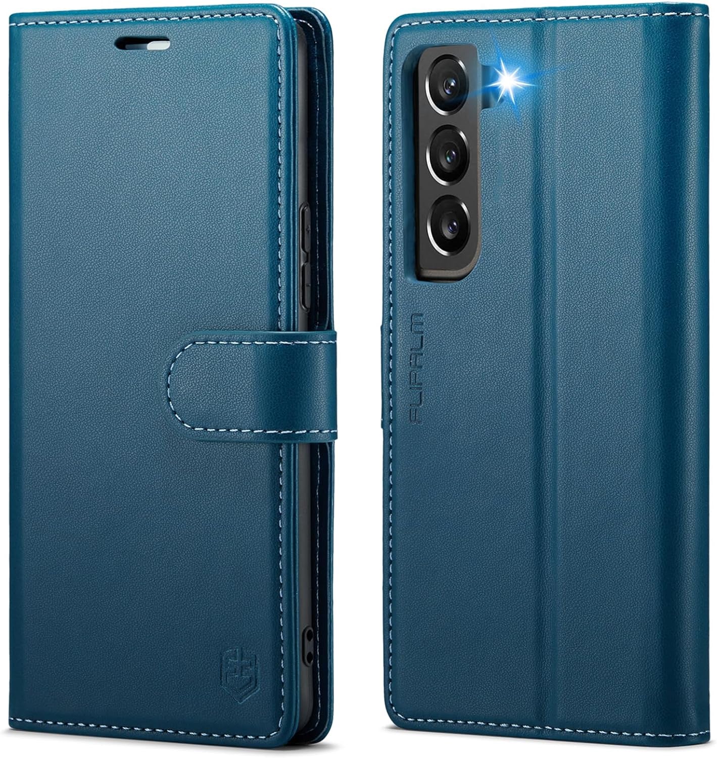 For Samsung Galaxy S22 Plus/S22+ Wallet Case with RFID Blocking Credit Card Holder, PU Leather Folio Flip Kickstand Shockproof Cover Women Men for Samsung S22 plus Phone Case(Blue-Green)