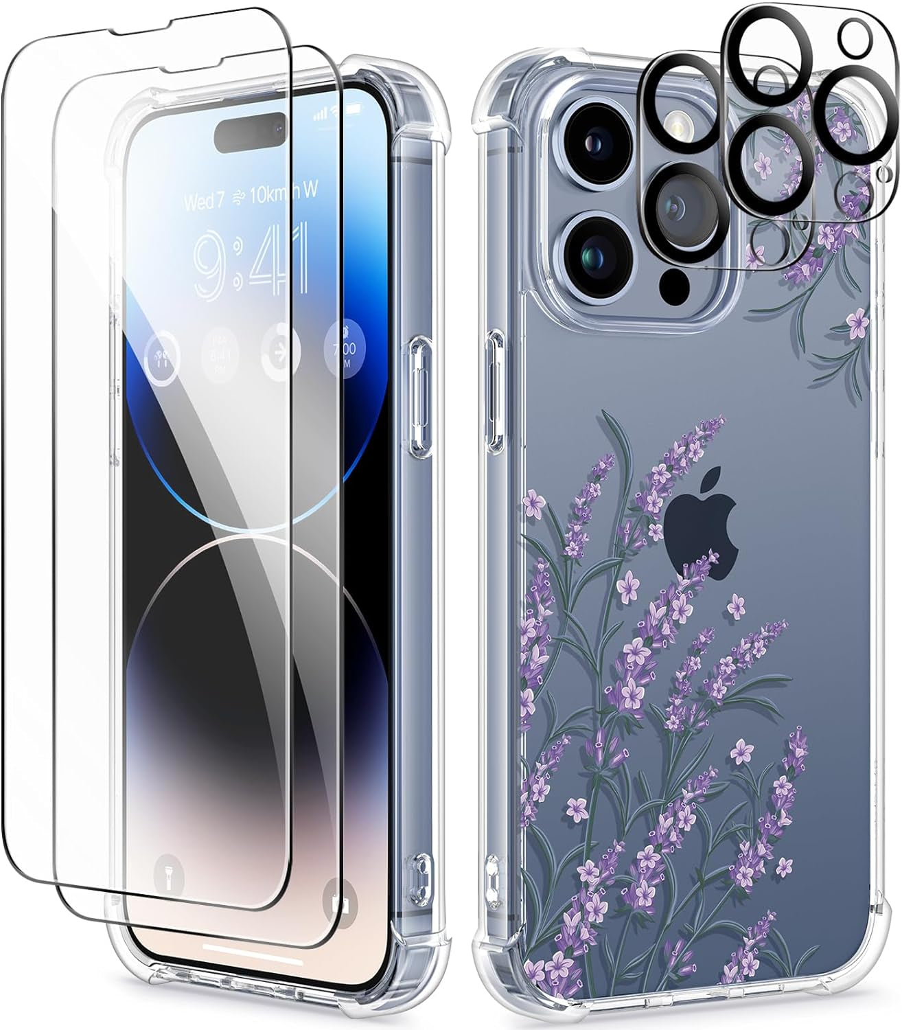 GVIEWIN for Iphone 15 Pro Case Floral, with Screen Protector+Camera Lens Protector, [Not Yellowing] Slim Shockproof Clear Phone Protective Cover for Women, Flower Pattern Design (Ranunculus/Pink)  GVIEWIN   