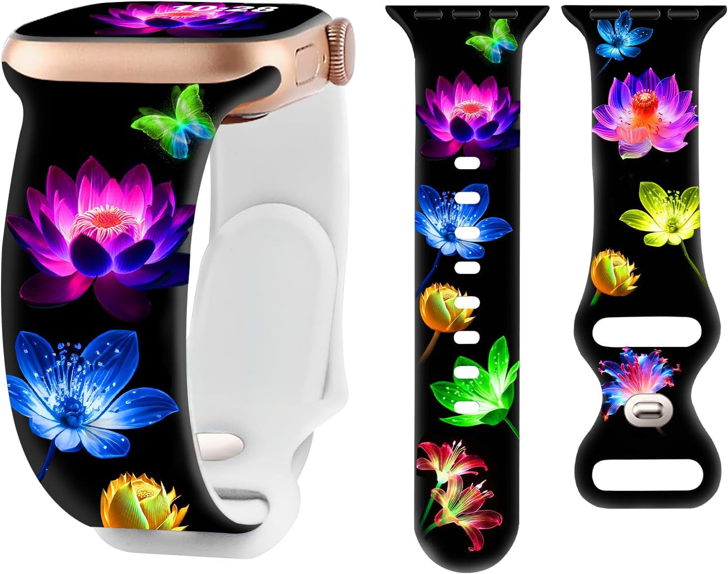 Brigtlaiff Compatible with Apple Watch Bands 38Mm 40Mm 41Mm 42Mm 44Mm 45Mm 49Mm for Women Men, Silicone Sport Floral Print Fadeless Strap for Iwatch Bands Series 9/8/7/6/5/4/3/2/1/Se/Ultra