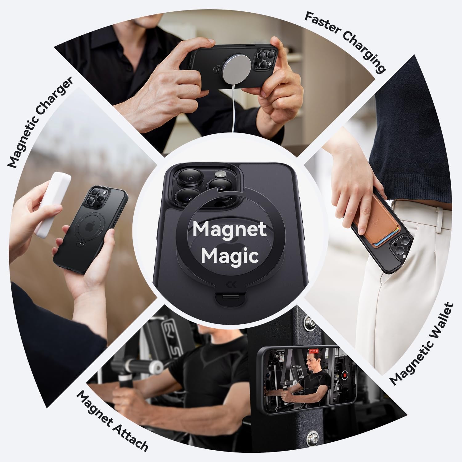 CASEKOO 2024 Upgraded 360° Rotatable Magnetic Ring Stand for Iphone 15 Pro Max Case [Military Drop Protection] [Compatible with Magsafe] Matte Translucent Slim Iphone 15 Promax Case 6.7'', Black  CASEKOO   