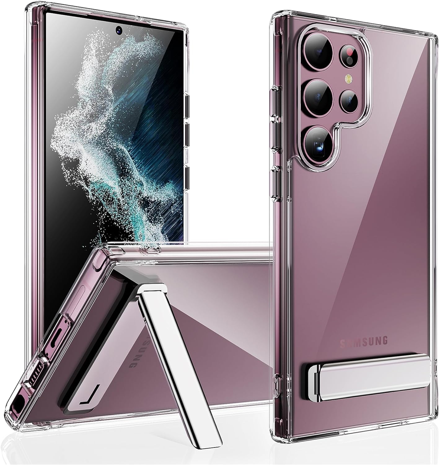 CEDO Kickstand Case for Samsung Galaxy S22 Ultra, 3-Way Mode Built-In Metal Stand Phone Case, Mil-Grade Shockproof Bumper, Transparent Acrylic & Slim Fit, Designed for Samsung S22 Ultra, Crystal Clear