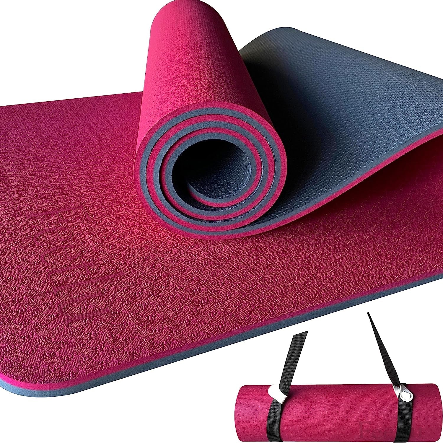 10Mm Thick Yoga Mat with Strap – Non-Skid Dual Surface, Eco-Friendly POE, for Women, Men, Kids. Perfect for Pilates, Yoga, Floor Workouts.