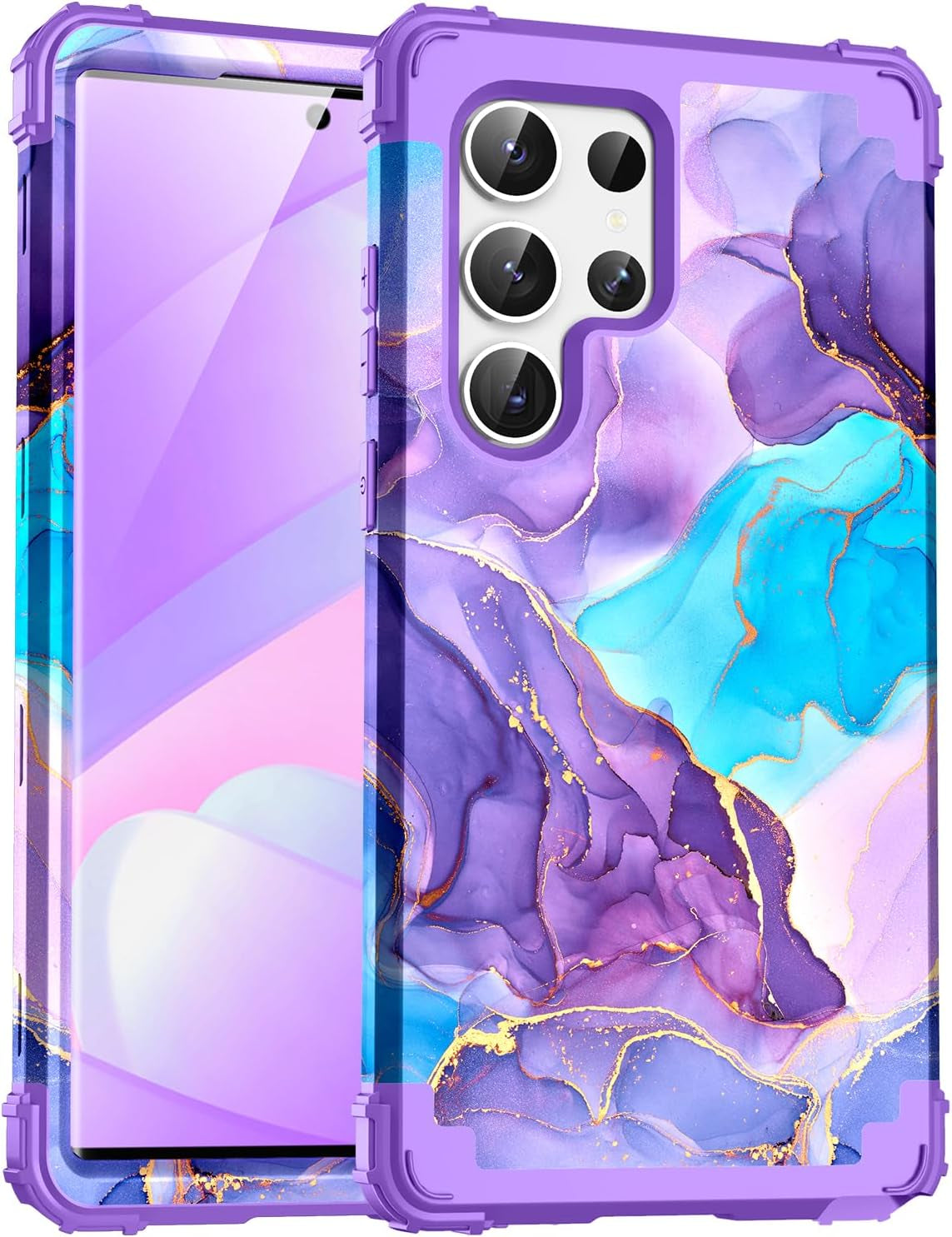 For Galacy S20 FE 5G Case,Marble Design Three Layer Heavy Duty Shockproof Protection Hard Plastic Bumper Soft Silicone Rubber Drop Protective Cover Case for Galaxy S20 FE 6.5 Inch,(Blue)