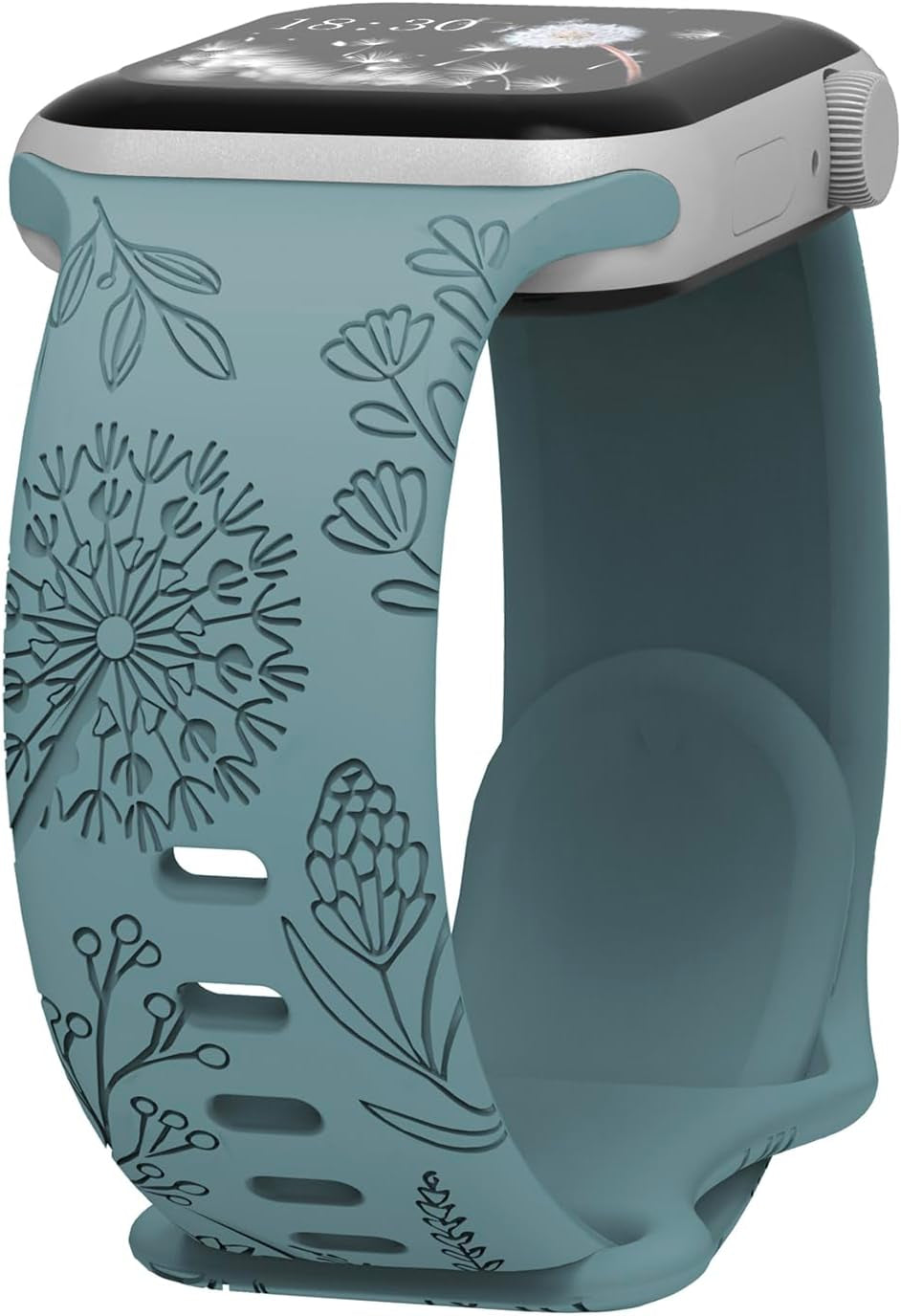 Floral Engraved Sport Bands Compatible with Apple Watch Band 40Mm 41Mm 38Mm 42Mm 44Mm 45Mm 49Mm, Soft Silicone Embossed Cute Wildflowers Sport Laser Strap for Iwatch Series 9 8 7 6 5 4 3 2 1 SE Ultra 2 Ultra Women Men