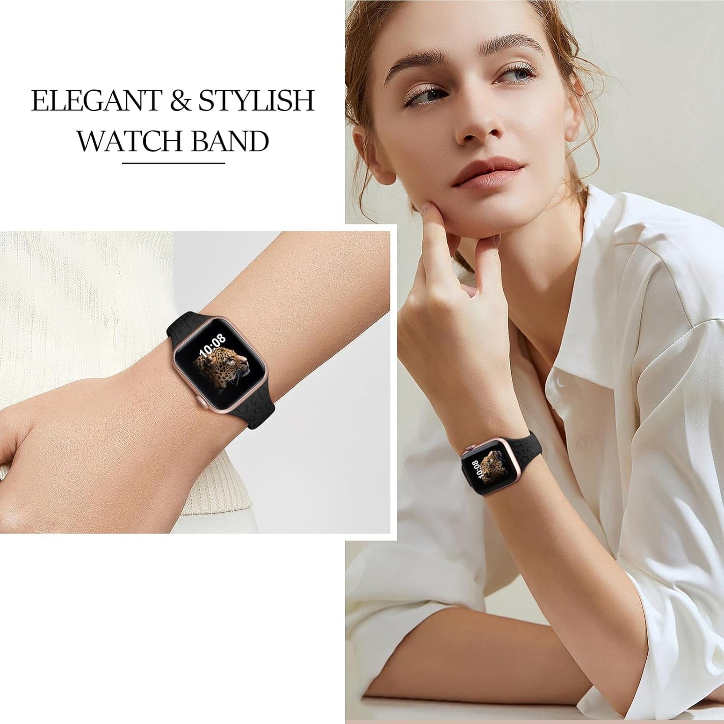 4-Pack Leopard Engraved Band Compatible with Apple Watch Bands 38Mm 40Mm 41Mm 44Mm 45Mm 42Mm Women, Thin Slim Sport Wristbands for Iwatch Ultra/Ultra 2 Series 9 8 7 6 5 4 3 2 1 SE