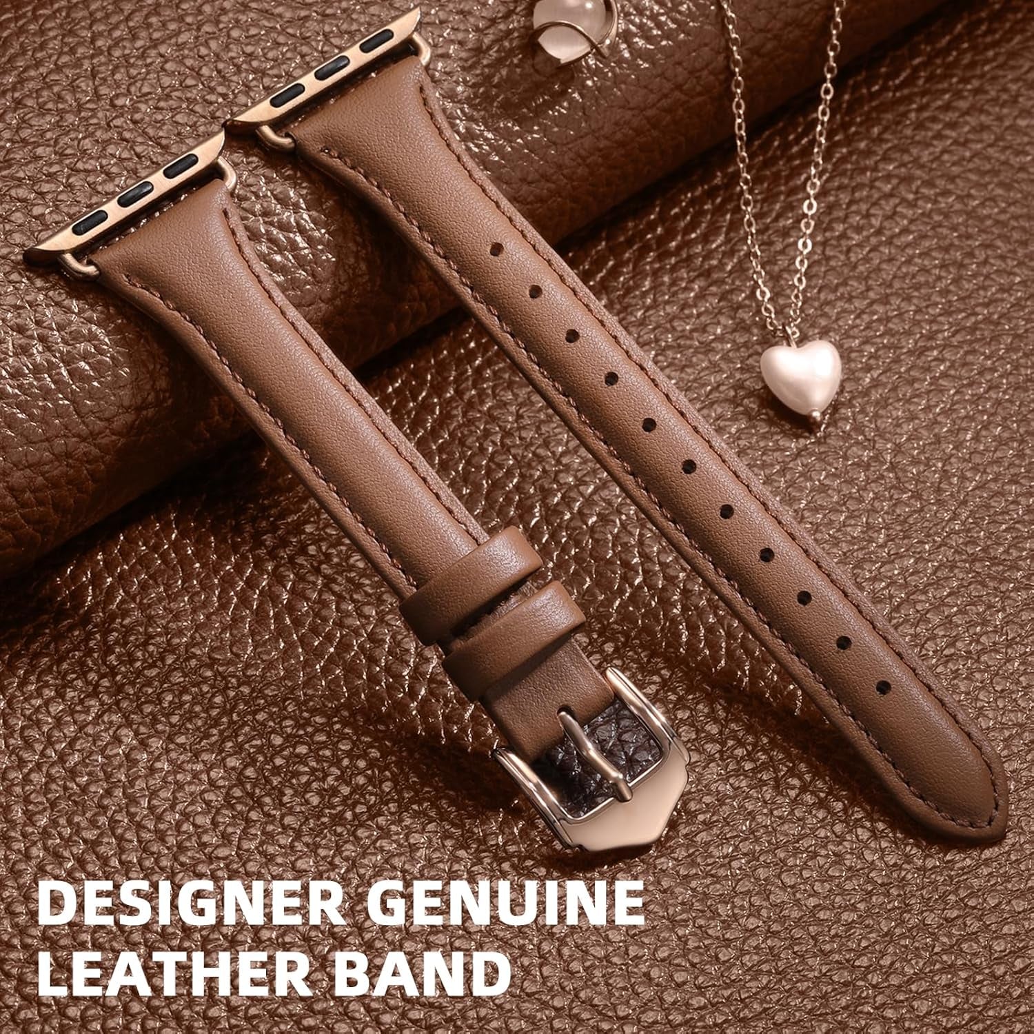 Daqin Slim Leather Band Compatible with Apple Watch Bands for Women 40Mm 38Mm 41Mm 42Mm 44Mm 45Mm 49Mm, Top Grain Genuine Leather Strap Thin Wristband for Iwatch Bands for Women Series 9 8 7 6 5 4 3 2 1 SE Ultra 2