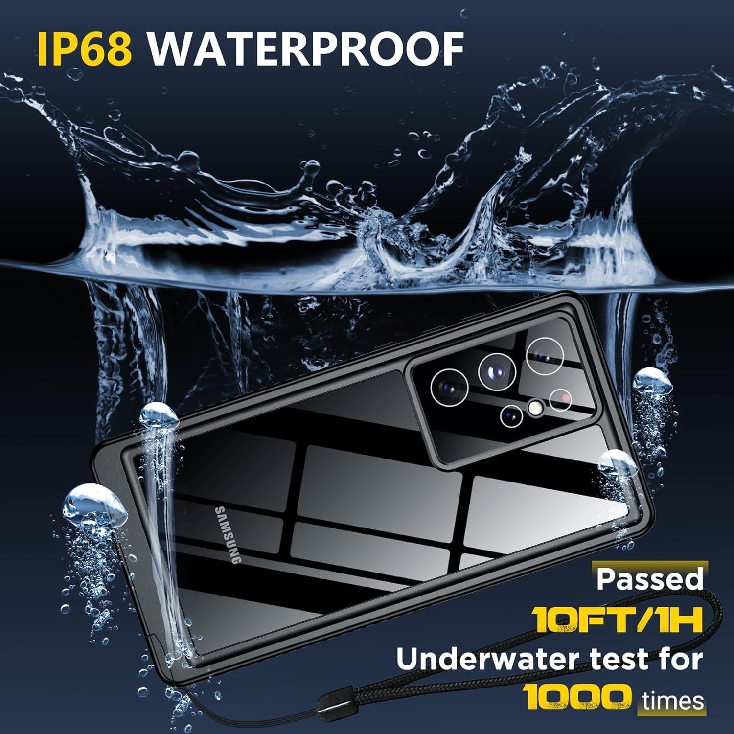 Designed for Galaxy S22 Ultra Case Waterproof, Built-In Screen Protector Full Protection Heavy Duty Shockproof Anti-Scratched Rugged Case for Samsung Galaxy S22 Ultra 6.8'' (Black/Clear)