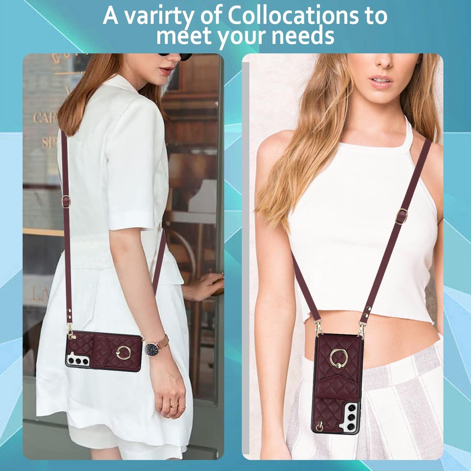 Asuwish Phone Case for Samsung Galaxy S22 plus S22+ 5G Wallet Cover with Tempered Glass Screen Protector and Crossbody Ring RFID Blocking Card Holder Cell S22+5G S22Plus 22S + S 22 22+ Women Wine Red