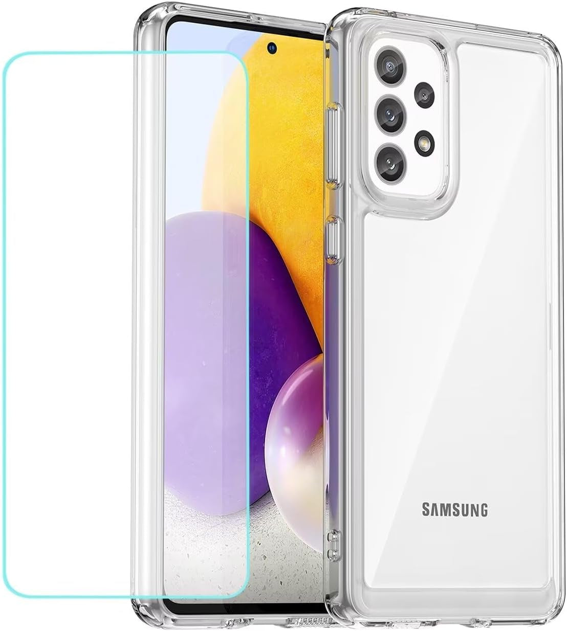 Case for Galaxy A53 5G Case/Samsung A53 SM-A536U Case with Tempered Glass Screen Protector, Clear Hard PC Back & Soft TPU Bumper Protective Phone Cover for Samsung Galaxy A53 5G Crystal Blue