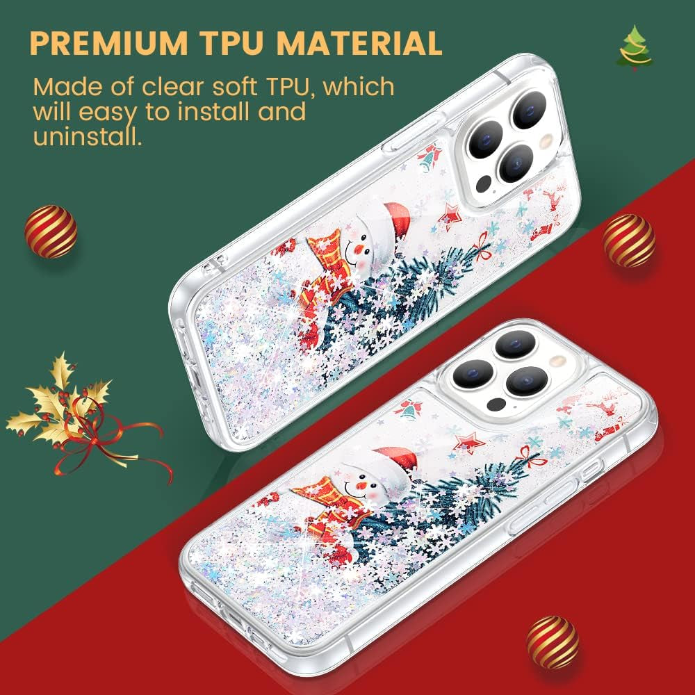 Caka for Iphone 14 Pro Case, Iphone 14 Pro Case Glitter Christmas for Women Girls Girly Bling Sparkle Flowing Floating Snowflake Quicksand Clear Phone Case Cover for Iphone 14 Pro 6.1 Inch Snowman  Caka   