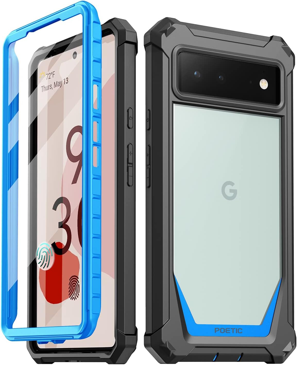 Poetic Guardian Series Case [Mil-Grade Drop Tested] Designed for Google Pixel 6 5G, Built-In Screen Protector Work with Fingerprint ID, Full Body Hybrid Shockproof Rugged Cover Case, Black/Clear  Poetic Blue  