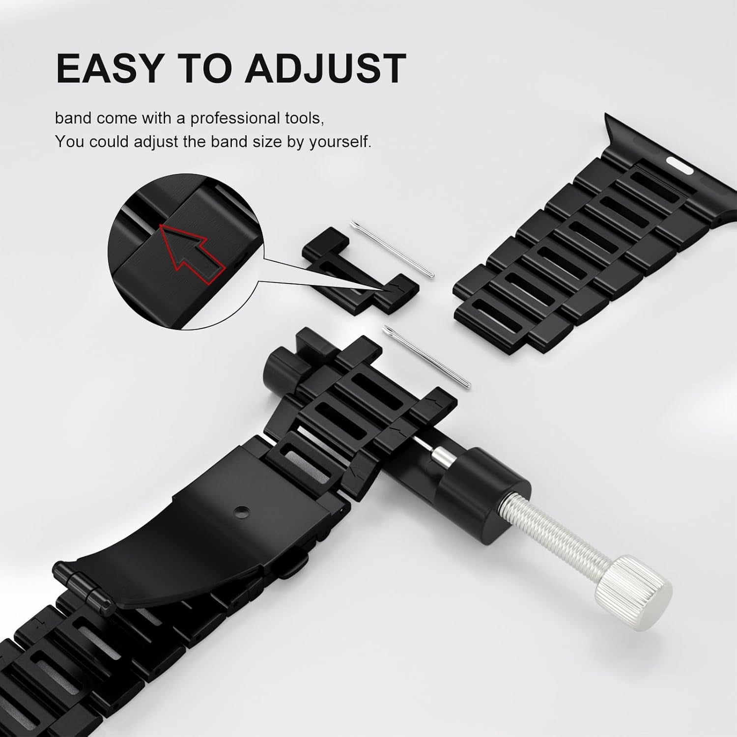 Finestone Metal Band for Apple Watch - Stainless Steel Apple Watch Band Compatible with Apple Watch 41Mm 40Mm 38Mm - Slim Hollow-Out Design Strap for Iwatch Series 9/8/7/6/5/4/3/2/1 SE Women Men Black