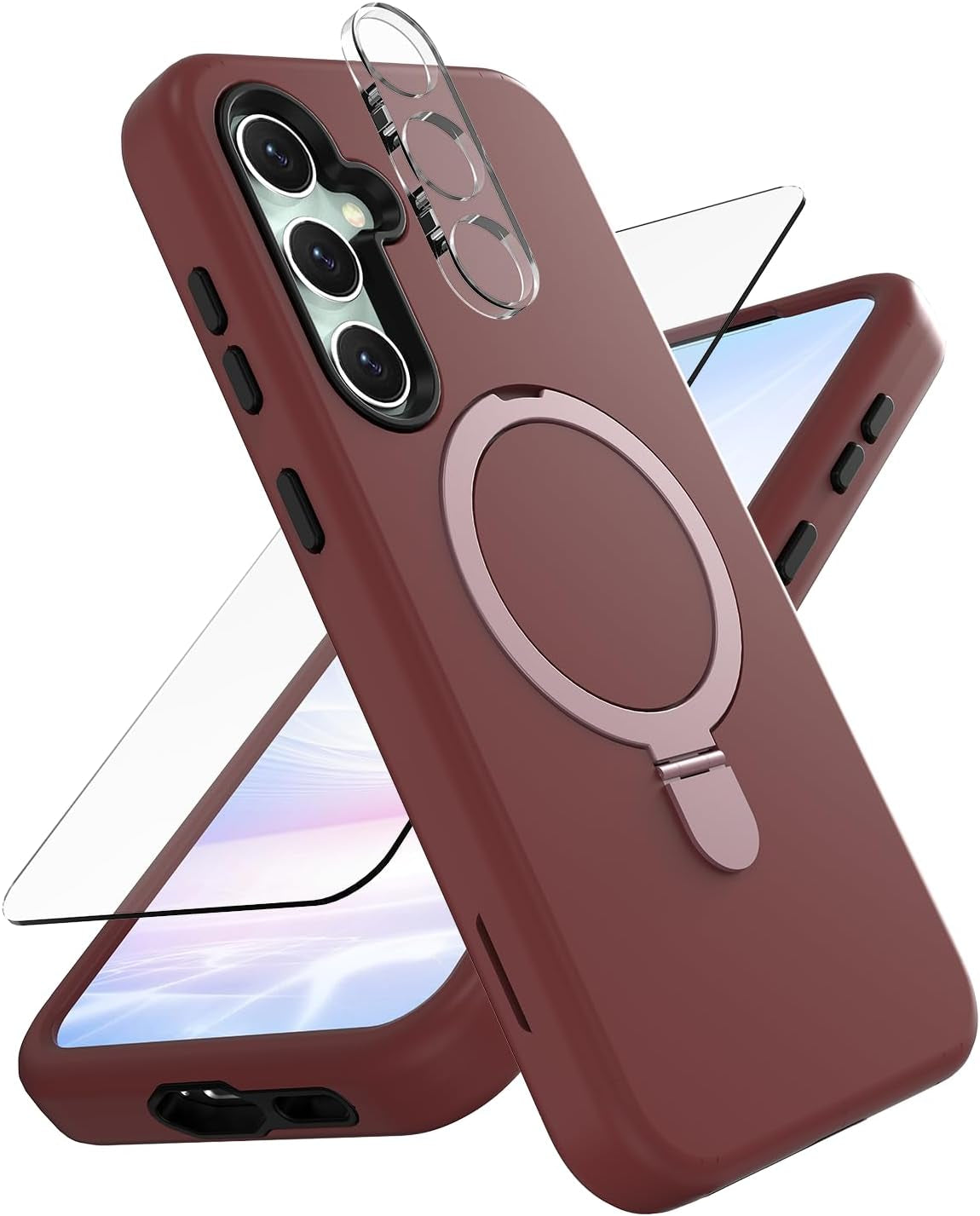 ACKETBOX Magnetic Designed for Samsung Galaxy S23 FE Case,With Screen+Camera Lens Protector+Kickstand,Case for Galaxy S23 FE 5G 6.4"（Deep Purple）