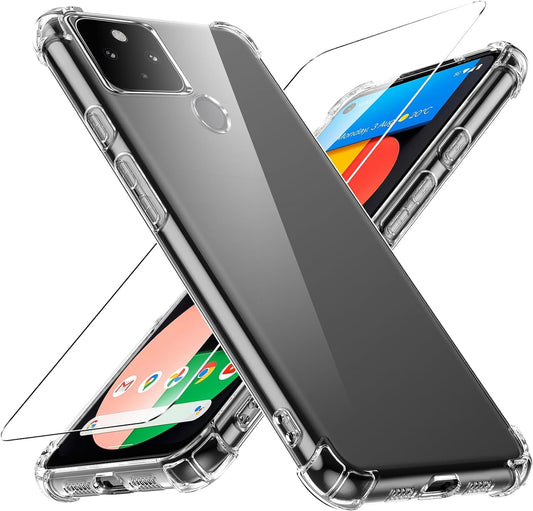 Case for Google Pixel 4A 5G Phone Case, with 1 Piece Screen Protector, TPU Bumper Shockproof Silicone Fullbody Protective Case Cover for Google Pixel 4A 5G, Transparent  Ikziwreo Transparent Google Pixel 4A 5G 